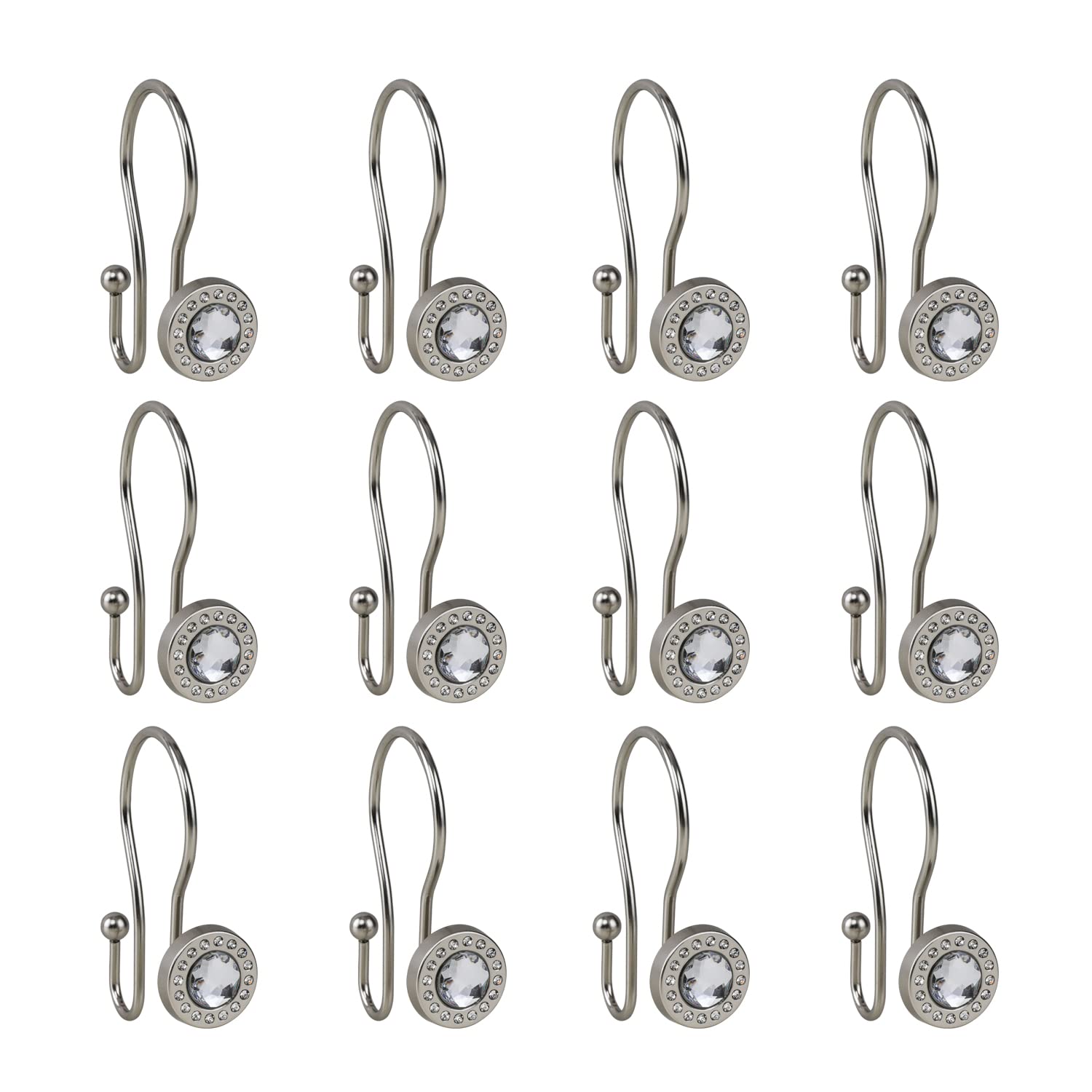 Utopia Alley Brushed Nickel Double Shower Curtain Rings - Rust Resistant Bathroom Accessories - Set of 12 Shower Hooks for Bath & Shower - Perfect for Modern Bathrooms & Spa Retreats