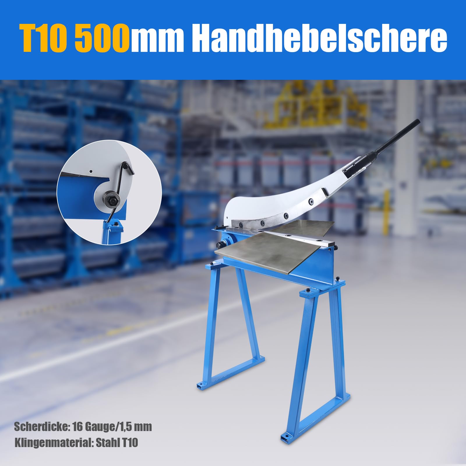 Heavy Duty Lever Hand Shear, 1.5mm Max Thickness, T10 Guillotine Sheet Metal Cutter, 20 Inch (500mm) - Ideal for Metalworking, HVAC, Automotive Repair & DIY Projects