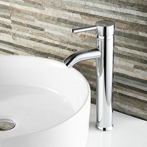 Wovier Chrome Single Handle Vessel Sink Faucet with Supply Hose - Tall Commercial Bathroom Basin Mixer Tap for Lavatory, Vanity & Powder Room Use