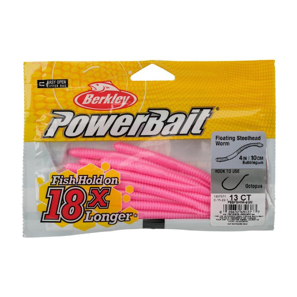 Berkley PowerBait Floating Steelhead Worm Fishing Lures - 4 Inch, 13 Pack (Bubblegum Color) - Perfect for Trout, Salmon and Steelhead Fishing in Rivers and Lakes