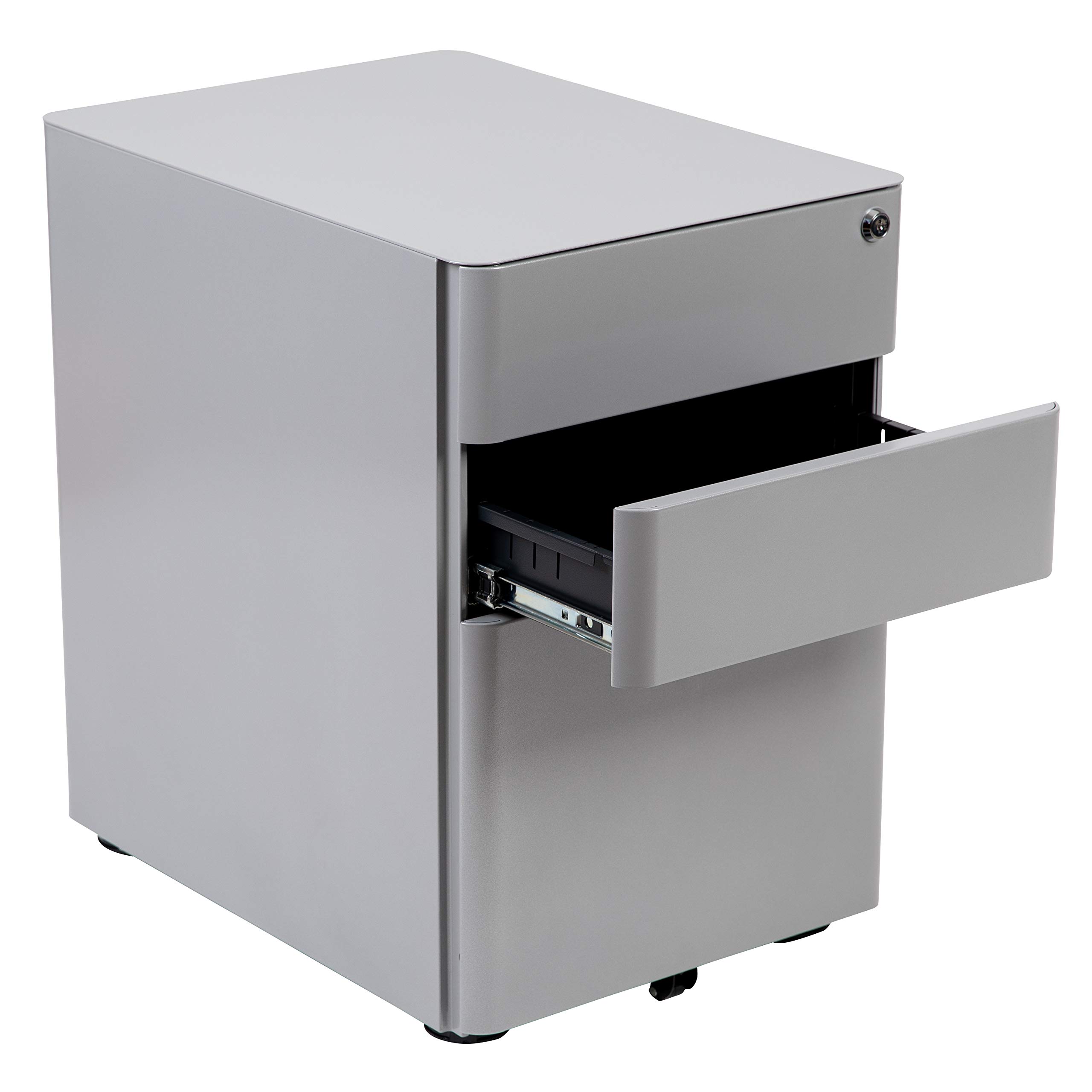 EMMA + OLIVER Modern 3-Drawer Locking File Cabinet with Wheels - Gray Storage Organizer for Office, Home, or Classroom Use