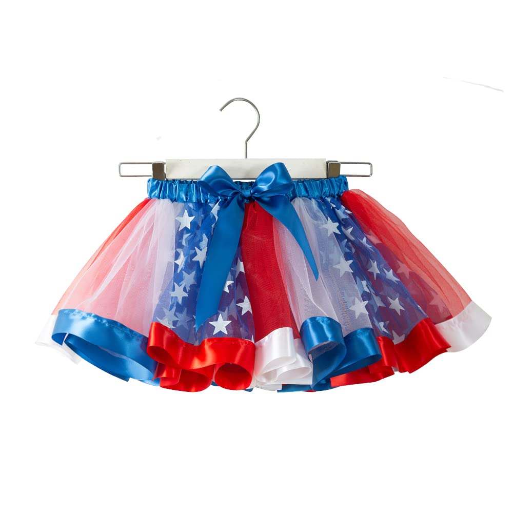 Girls 4th of July Patriotic Tutu Skirt Set - Red White Blue US Flag Tutu with Star Necklace & Hair Bows - Perfect for Independence Day Parades, Parties & Photo Shoots