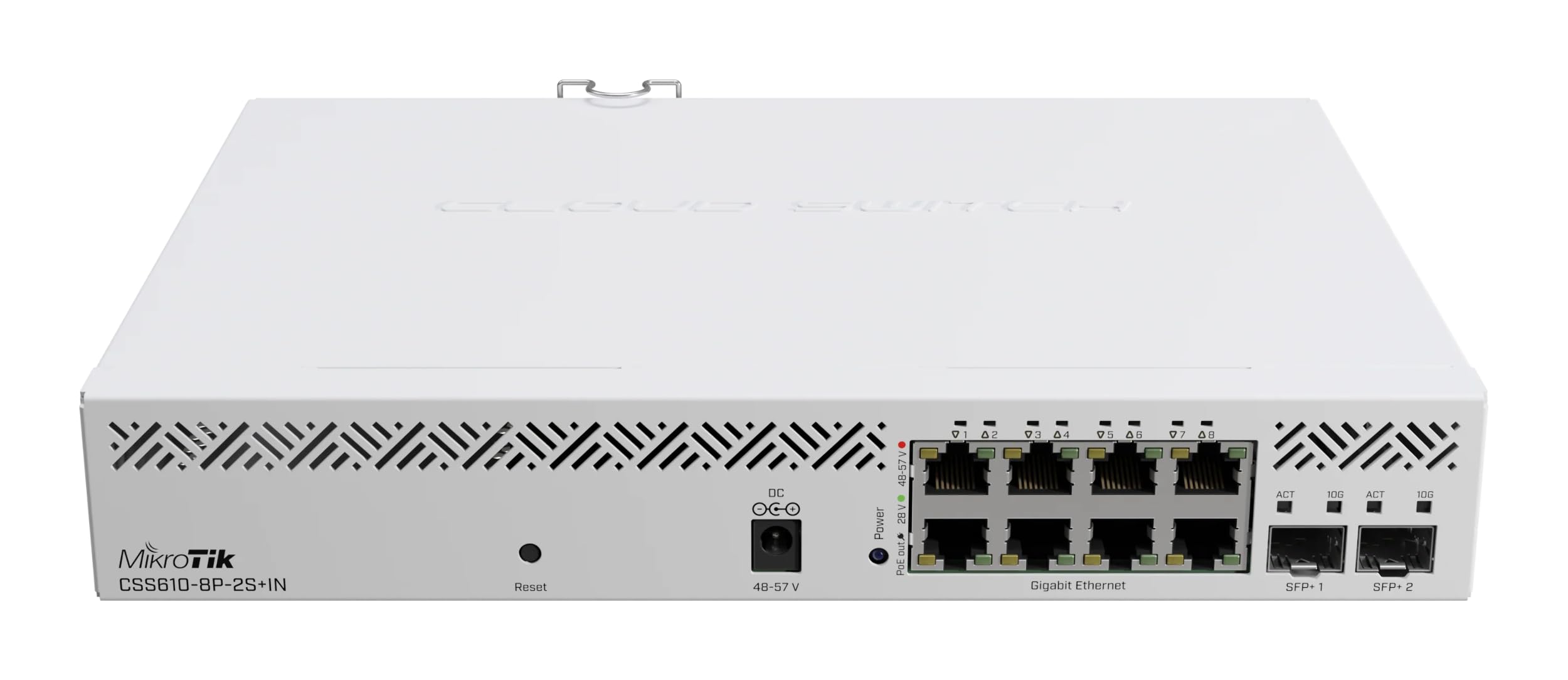 MikroTik CSS610-8P-2S+IN 8-Port Gigabit PoE Switch with 2 SFP+ Ports - 8-Way Solid State Stainless Steel Network Switch for Home Office, Business & Data Center - Automatic White