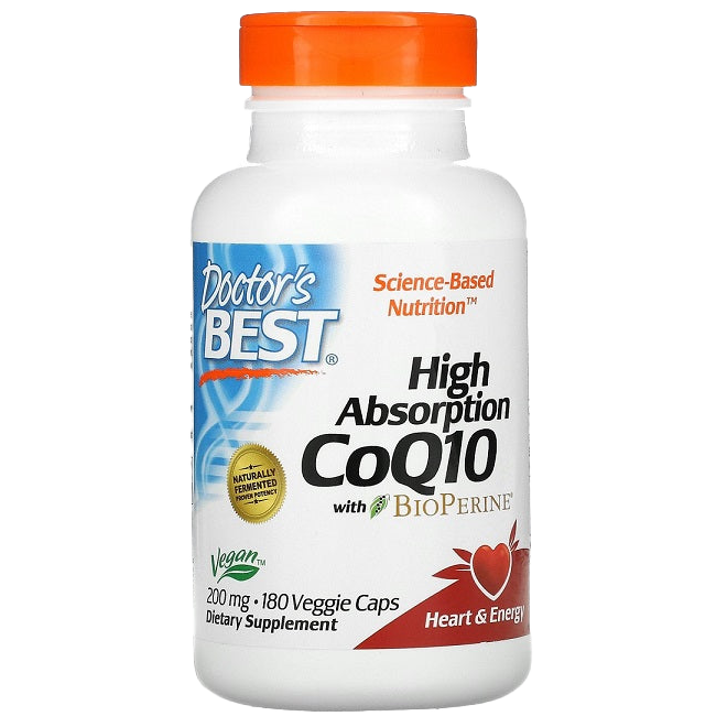Doctor's Best High Absorption CoQ10 200mg with BioPerine - 180 Vegetarian Capsules for Heart Health & Energy Support | Supports Cardiovascular Function & Cellular Energy Production