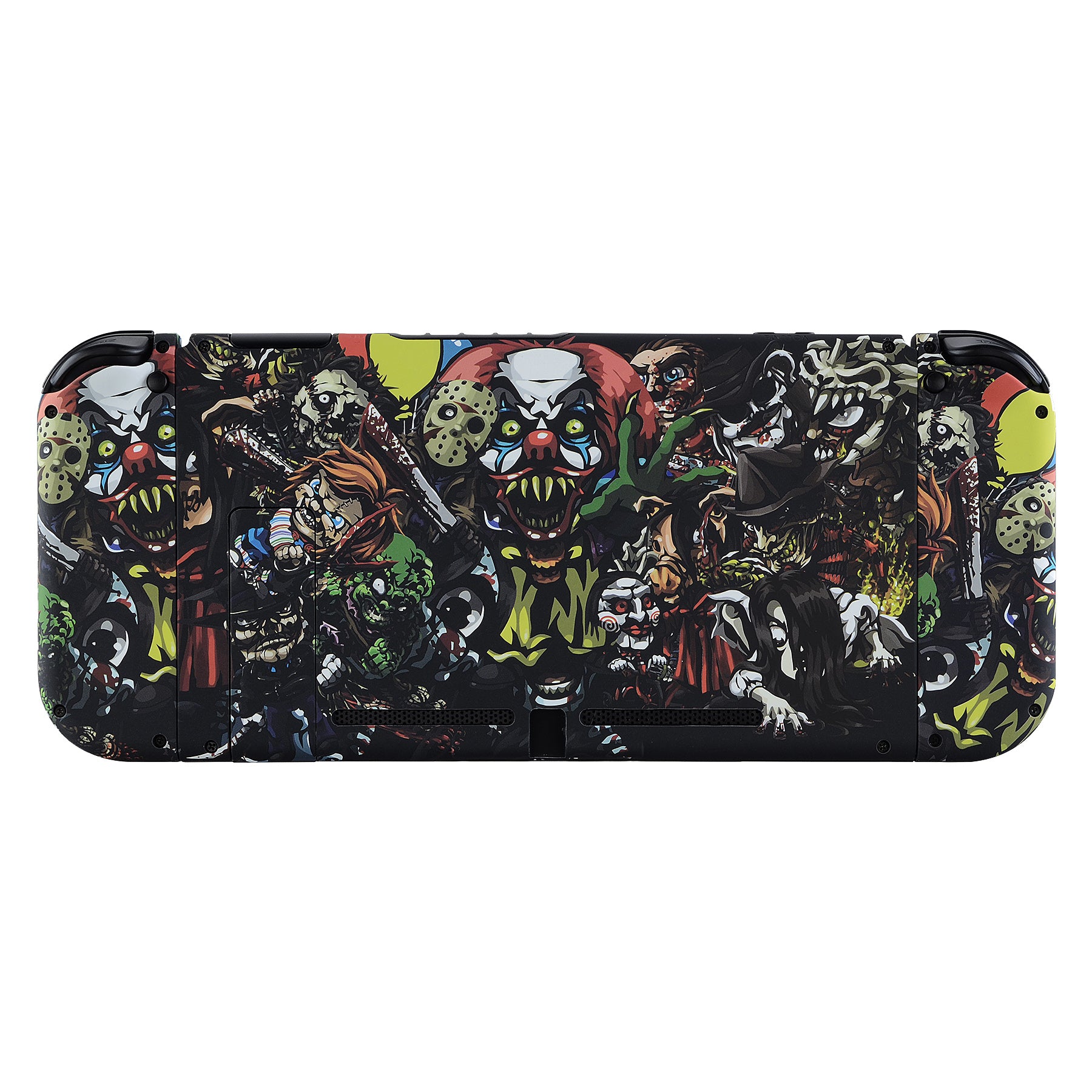 eXtremeRate Soft Touch Scary Party Pattern Joycon Controller Shell with Full Button Set - DIY Replacement Back Plate for Nintendo Switch - Perfect for Halloween Gaming & Custom Console Mods