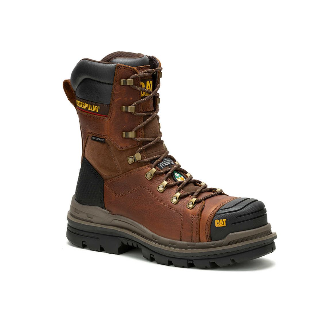 CAT Hauler XL Men's 8 Composite Toe Work Boots - Safety Steel Toe Work Shoes for Construction & Warehouse - Waterproof Brown Leather Boots for Heavy Duty Work & Outdoor Jobs