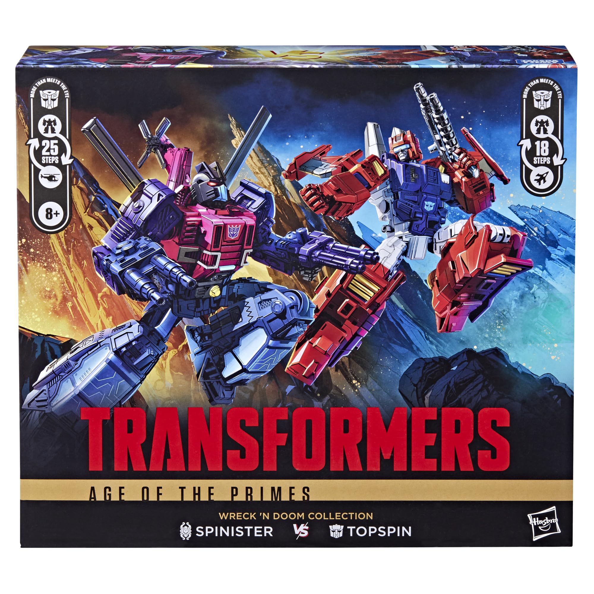 Transformers Age of The Primes Wreck 'n Doom Collection - Topspin vs Spinister 5.5-inch Converting Action Figure 2-Pack | Robot Toys for Kids Ages 8+ | Amazon Exclusive | Battle & Collectible Action Figures for Play & Display