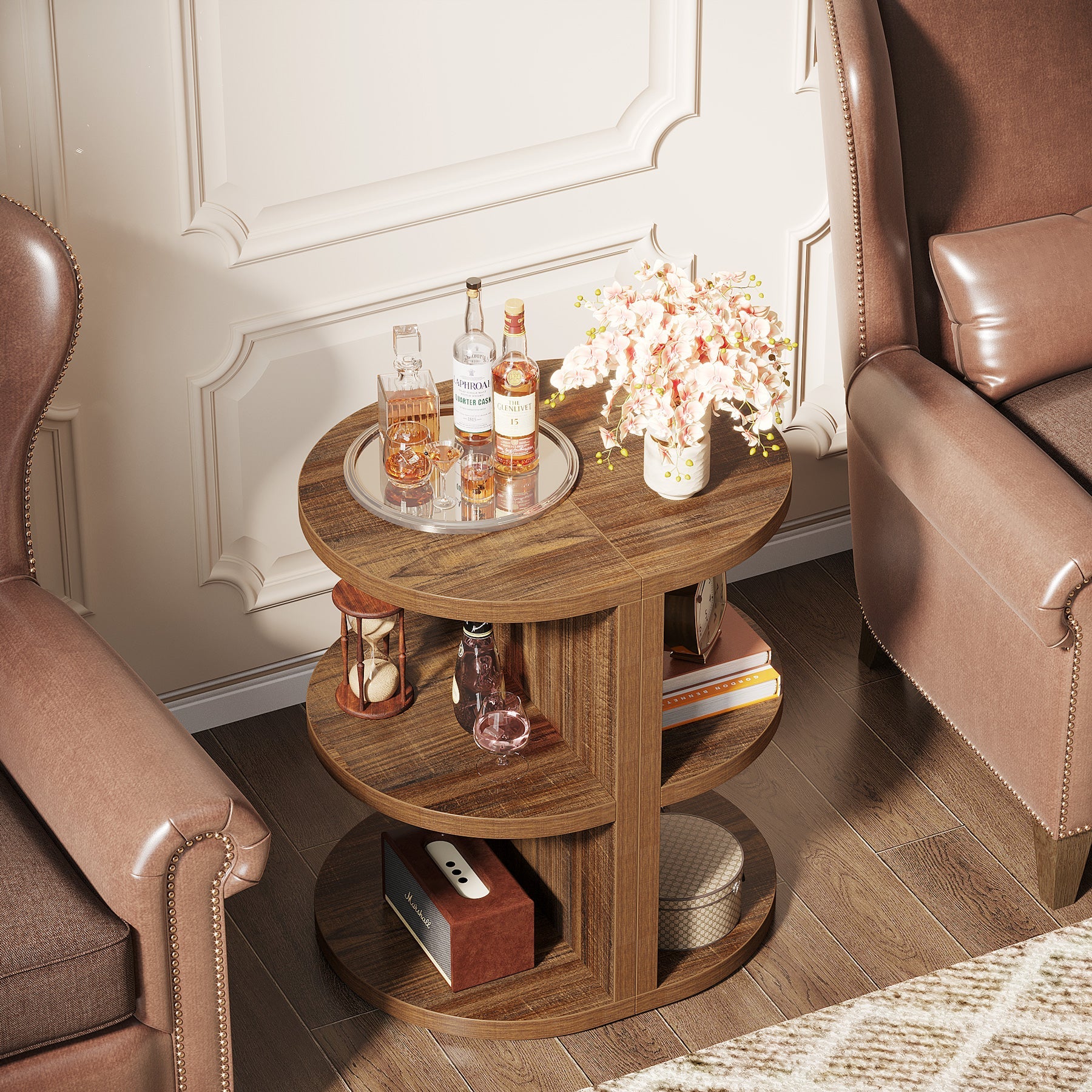 3 Tier Half Round End Table - Semi Circular Side Table for Living Room, Bedroom, or Office - Stylish and Space-Saving Accent Table for Small Spaces