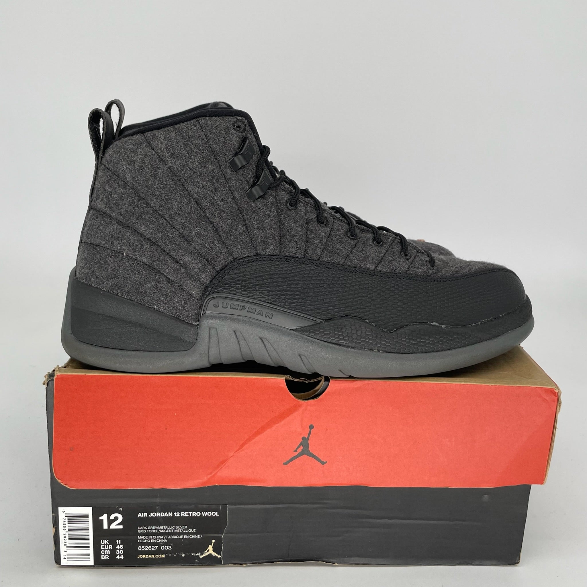 AIR JORDAN 12 WOOL Basketball Shoes Men's Size 12 Black/Anthracite 852627-003 - Perfect for Streetwear & Court Performance