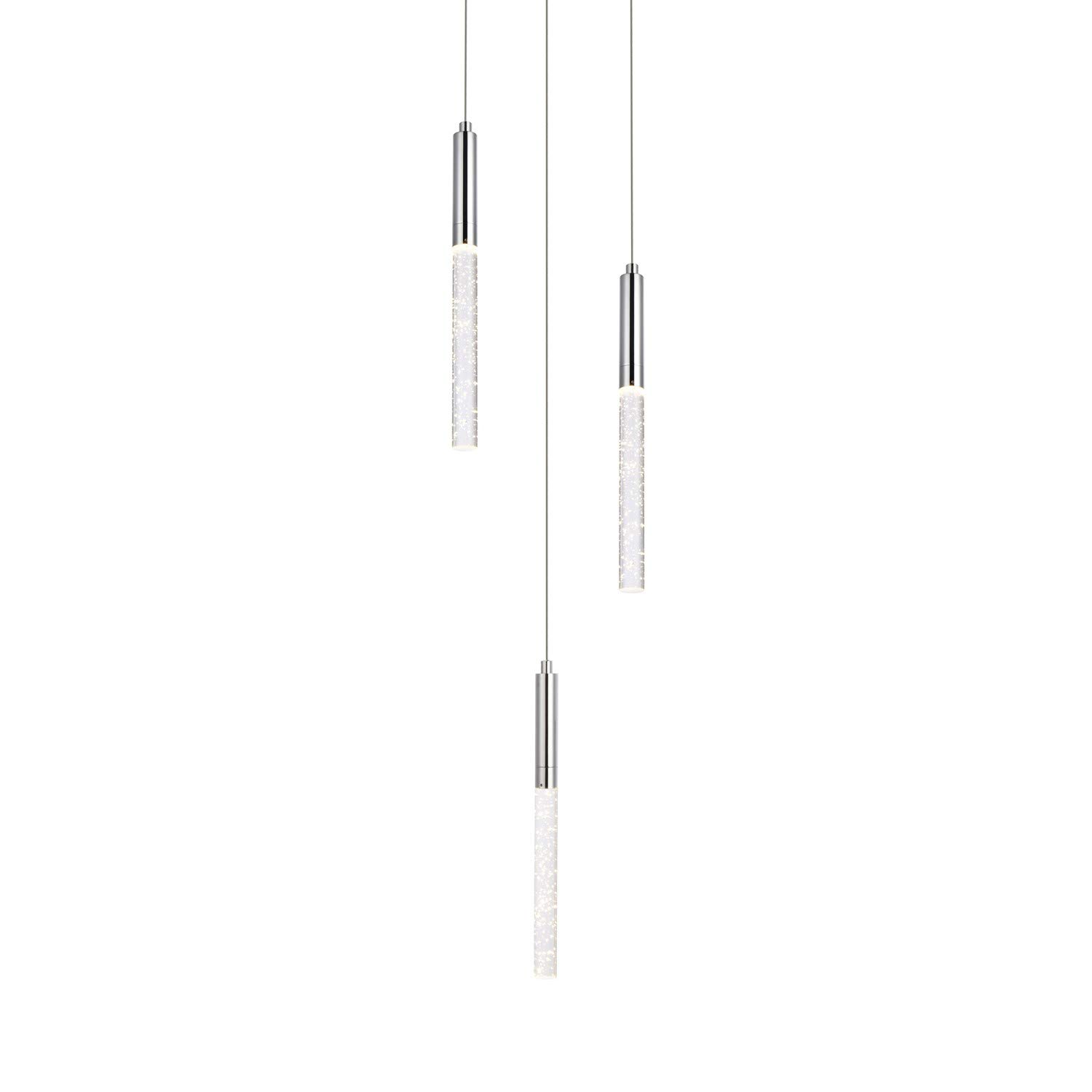 Ruelle 3-Light Chrome Pendant Light Fixture - Modern Hanging Ceiling Lamp for Kitchen Island, Dining Room, or Bedroom Lighting