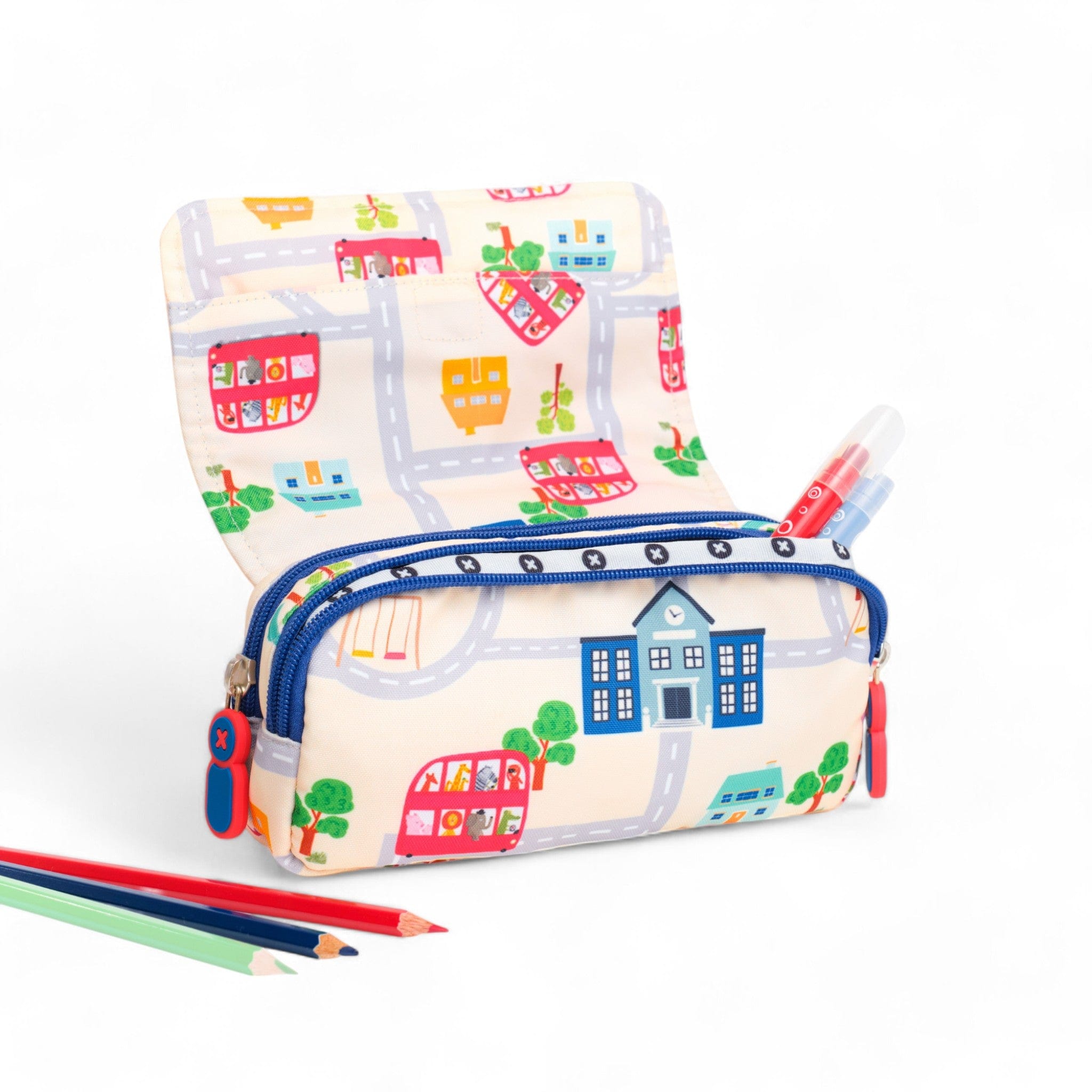 Wheel on the Bus Pencil Case - Cute School Bus Shaped Pencil Pouch for Kids - Perfect for School Supplies, Back to School, Classroom Organization & Travel