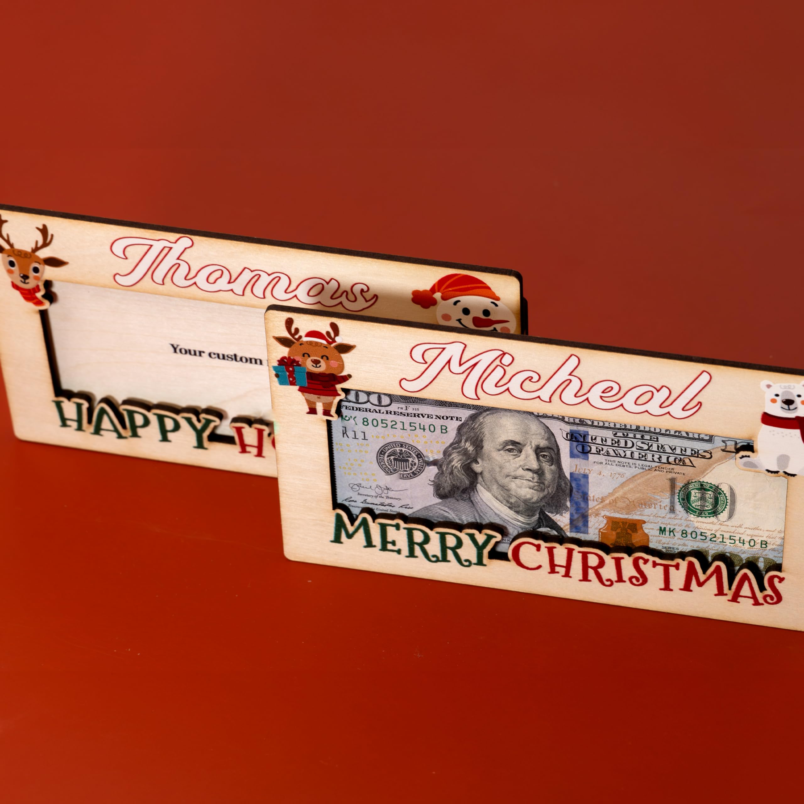 Personalized Christmas Money Holder - Custom Wooden Cash Gift Envelope with Name - Double Layer Design (6 Styles) - Perfect for Holiday Gifts, Stocking Stuffers & Christmas Presents