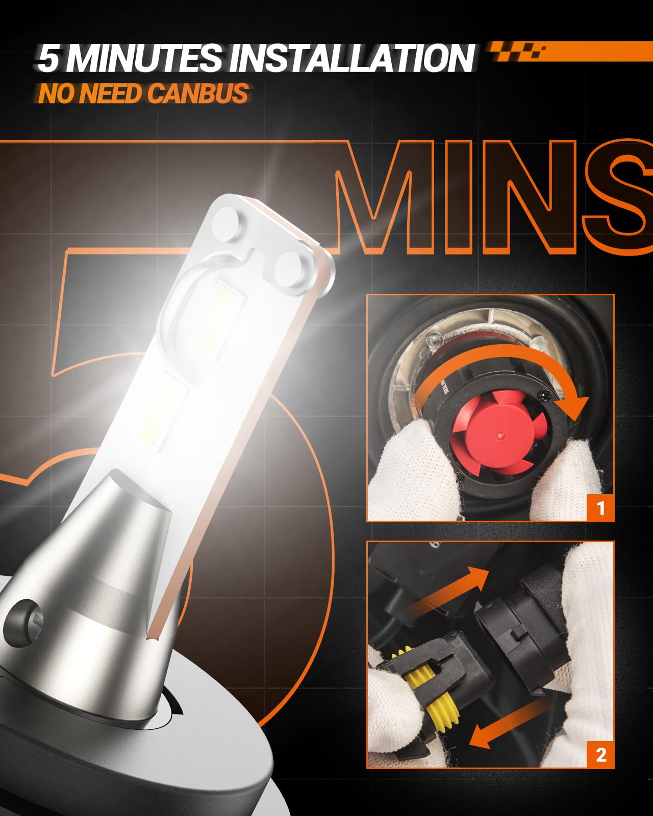 SEALIGHT H4/9003/HB2 LED Bulbs - 36000LM Super Bright 6000K Daylight White Headlight Bulbs with Cooling Fan - Plug-N-Play Installation in 5 Minutes - Perfect for Night Driving & Foggy Conditions (Pack of 2)