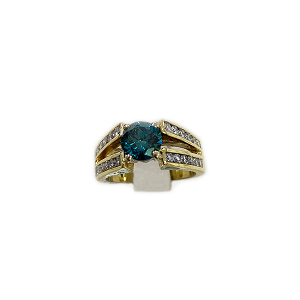 14K Yellow Gold Blue Diamond Ring for Women - Elegant Solitaire Engagement & Wedding Band - Perfect for Proposals, Anniversaries, and Special Occasions