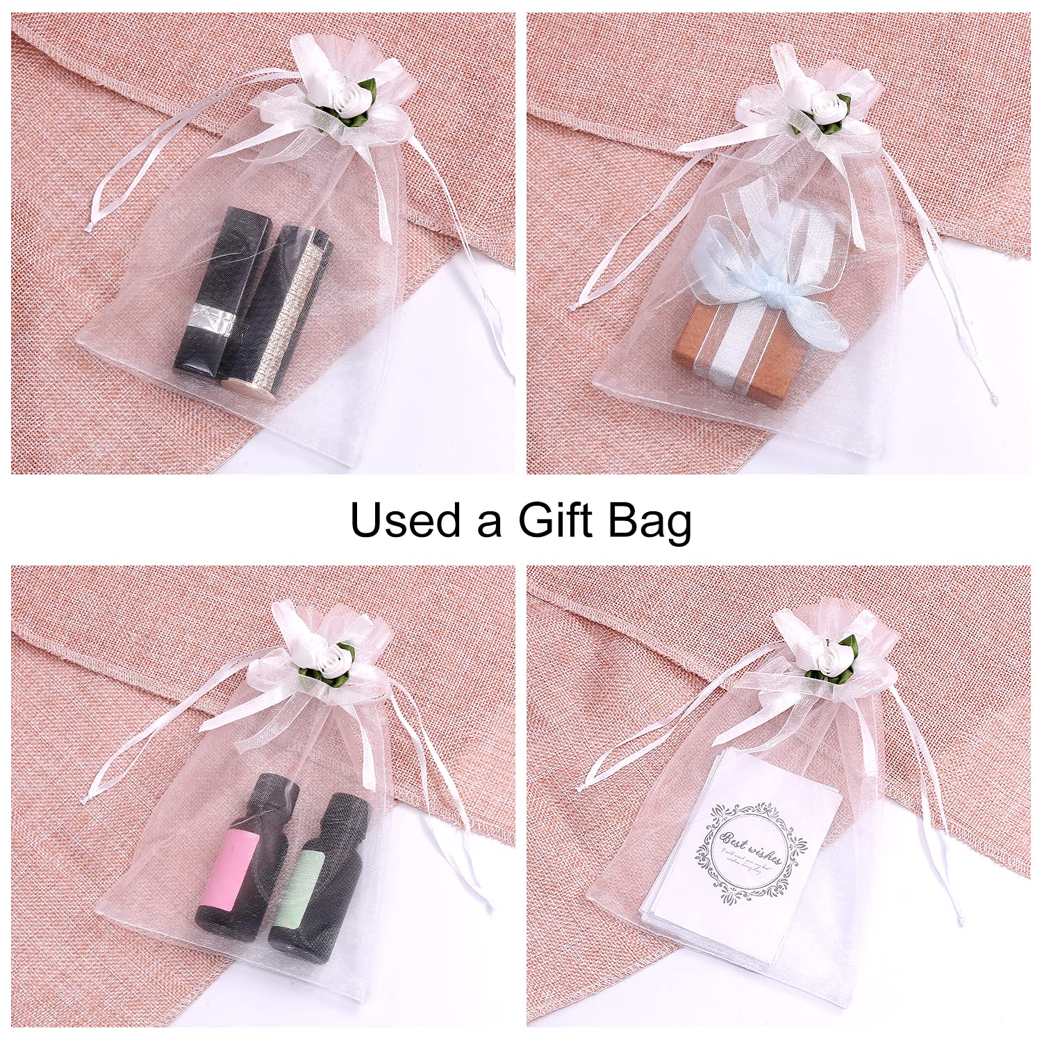 SumDirect 50Pcs 5x7 Inch White Rose Organza Drawstring Gift Bags - Elegant Wedding Favor Pouches for Jewelry, Party Favors, Christmas Gifts & Valentine's Day Presents | Perfect for Bridal Showers, Baby Showers and Special Occasions