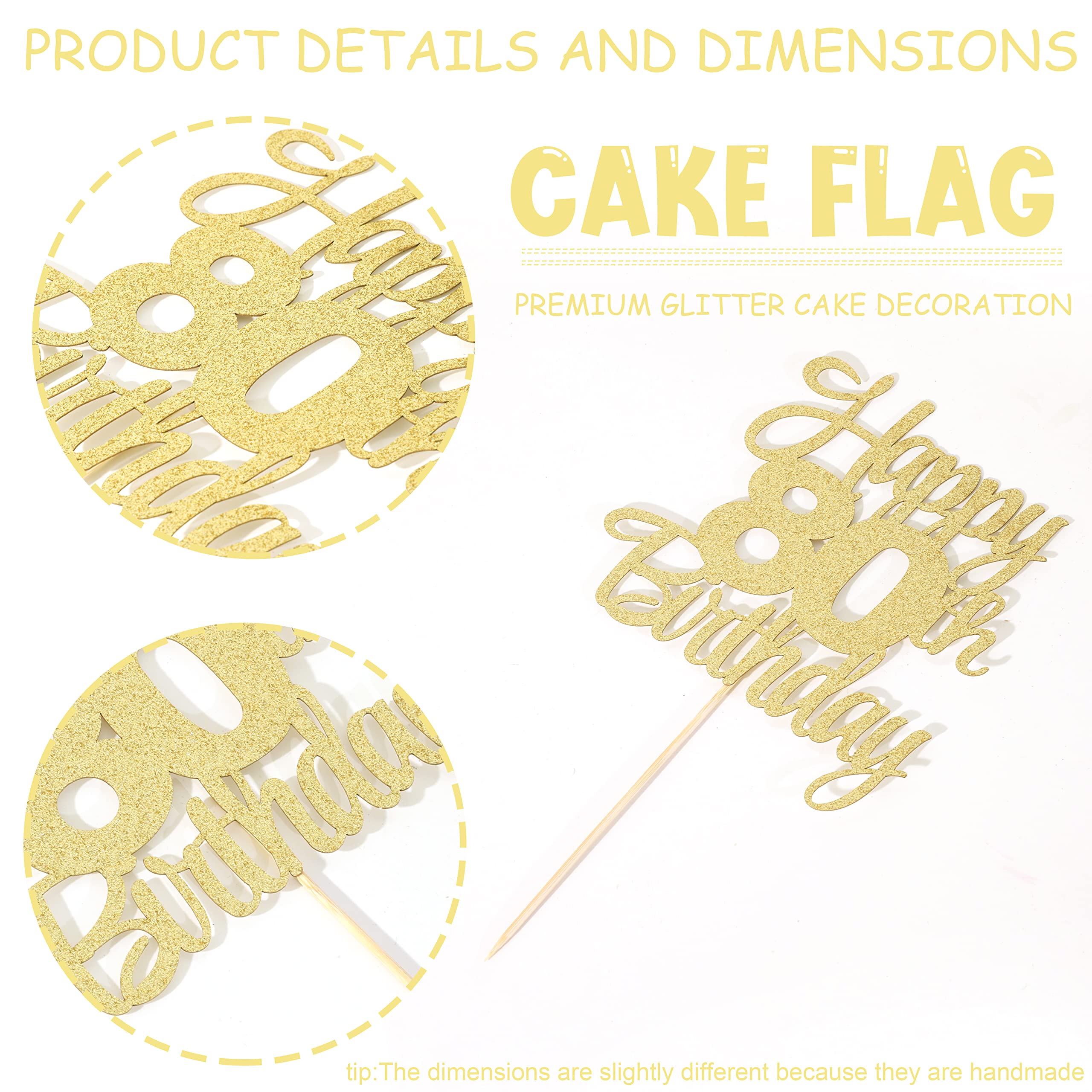 80th Birthday Cake Topper Gold - Elegant 80th Anniversary Cake Decorations for Women & Men | Perfect for Milestone Birthday Parties, Retirement Celebrations & Golden Anniversary Events