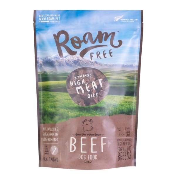 Premium Roam Beef Air Dried Dog Food - Grain Free, High Protein Natural Treats for All Breeds - Perfect for Training, Travel & Outdoor Adventures
