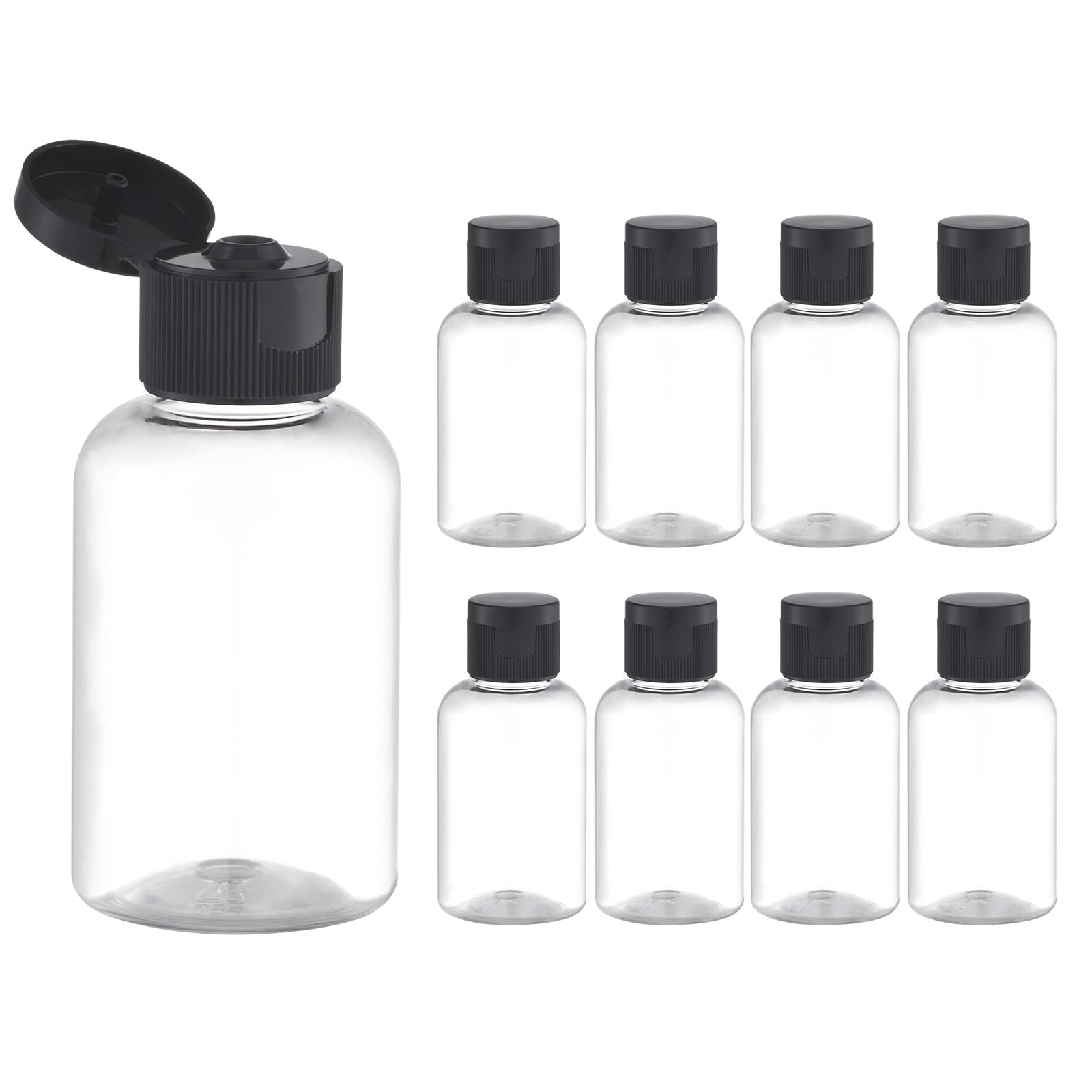 9-Pack 50ml (1.6oz) Leak-Proof Travel Bottles for Toiletries & Shampoo - BPA-Free Plastic Small Containers with Black Caps - Perfect for Air Travel, Gym, Camping & Vacation Essentials