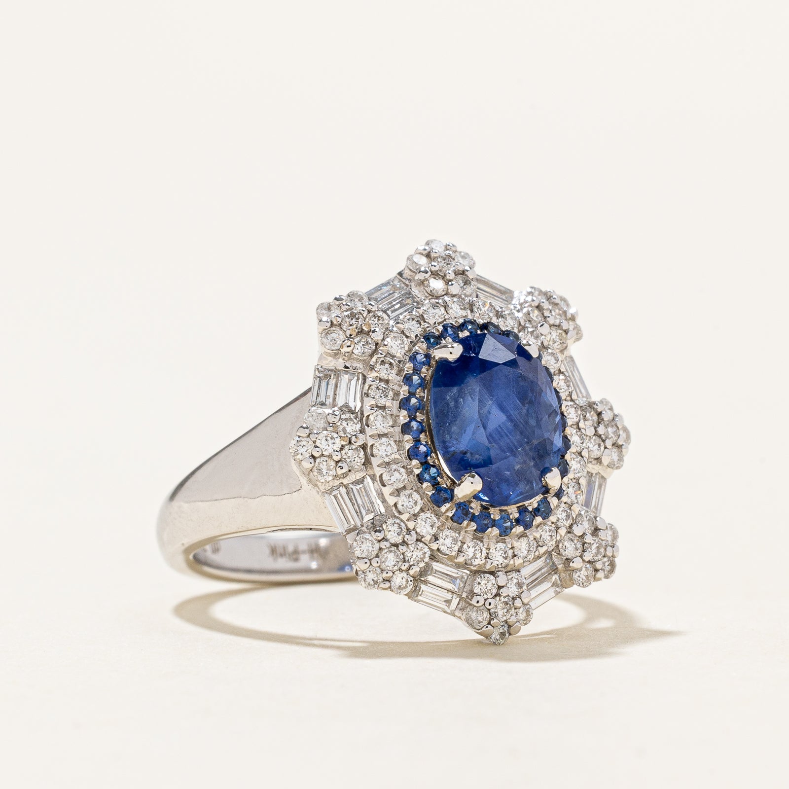 Natural Unheated Burmese Sapphire & Diamond Cocktail Ring | 2.32ctw Sapphire, 0.74ctw Diamonds | Size 6.5 | Elegant Evening Wear & Special Occasion Jewelry