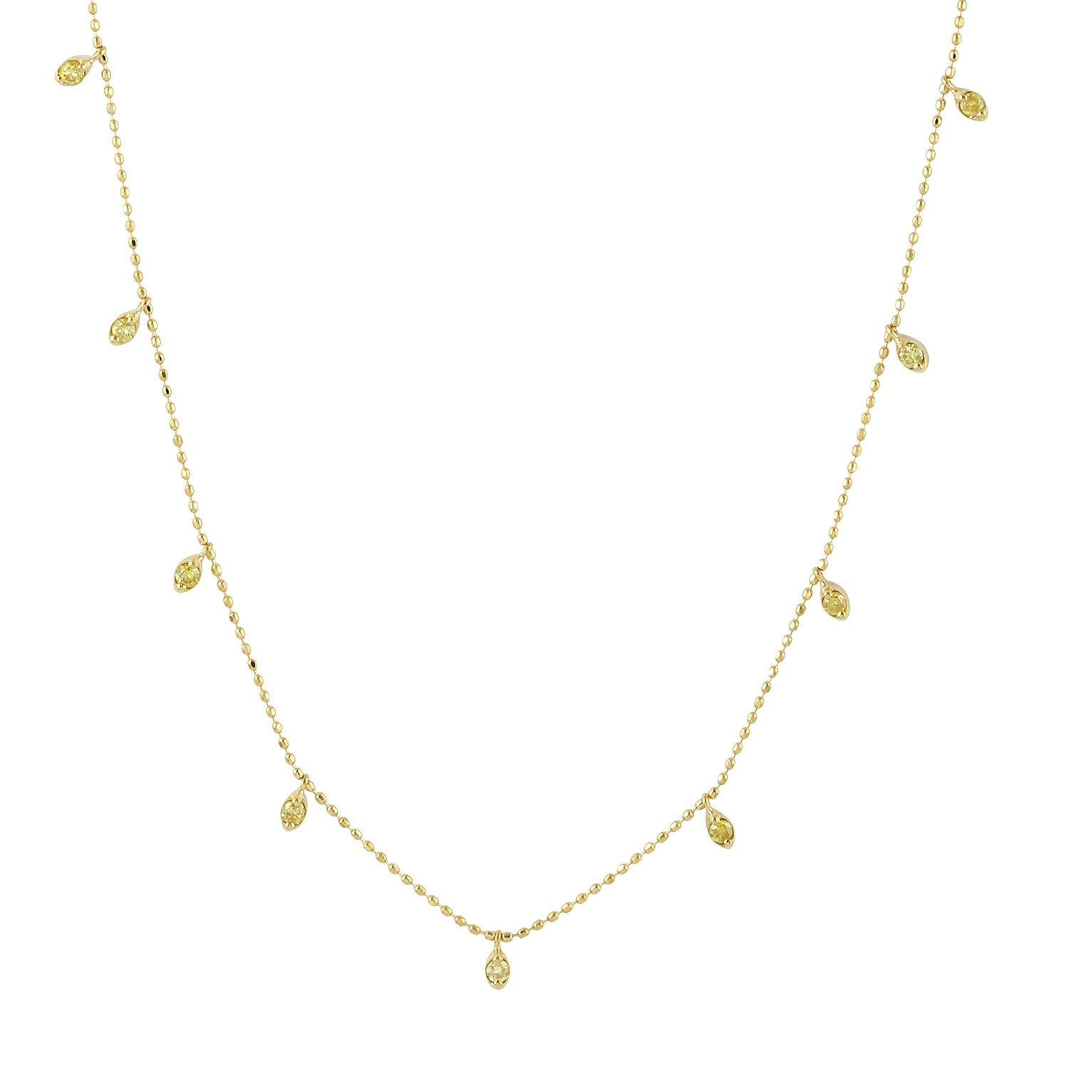 18K Yellow Gold Prong Set Yellow Diamond Beaded Princess Necklace | Elegant Jewelry for Women | Perfect for Weddings, Anniversaries & Special Occasions