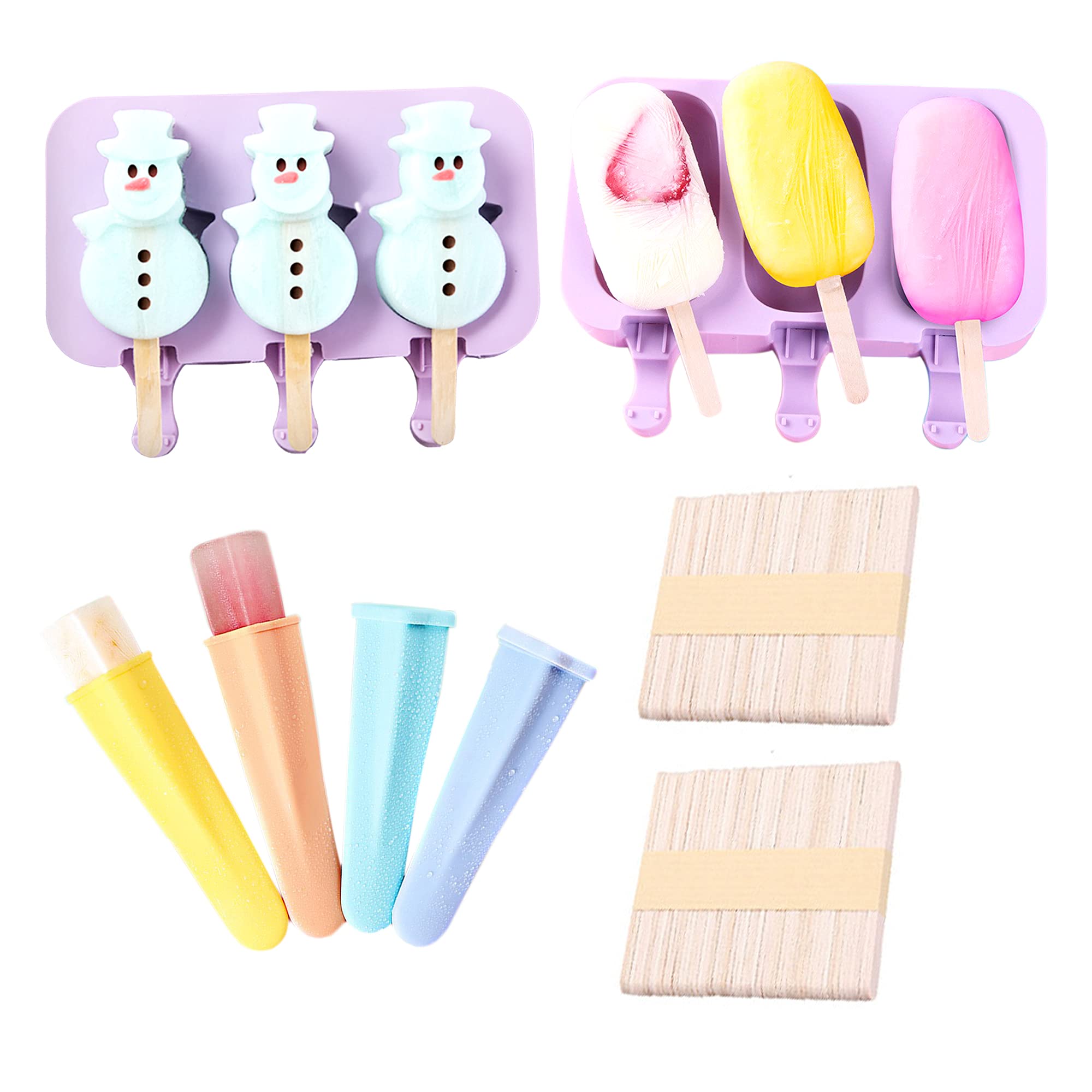 6 Pack Silicone Popsicle Molds for Kids - Mini Homemade Ice Pop Makers with 100 Wooden Sticks | BPA-Free Freezer Tubes for DIY Ice Cream, Fruit Juice & Yogurt Treats | Perfect for Summer Snacks, Birthday Parties & Family Fun