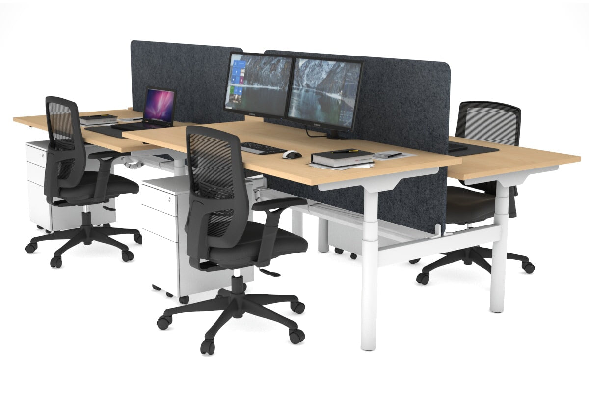 Flexi Premium Height Adjustable 4-Person H Bench Workstation - White Frame [1800L x 800W with Cable Management] - Ideal for Office, Coworking Spaces & Collaborative Work Environments