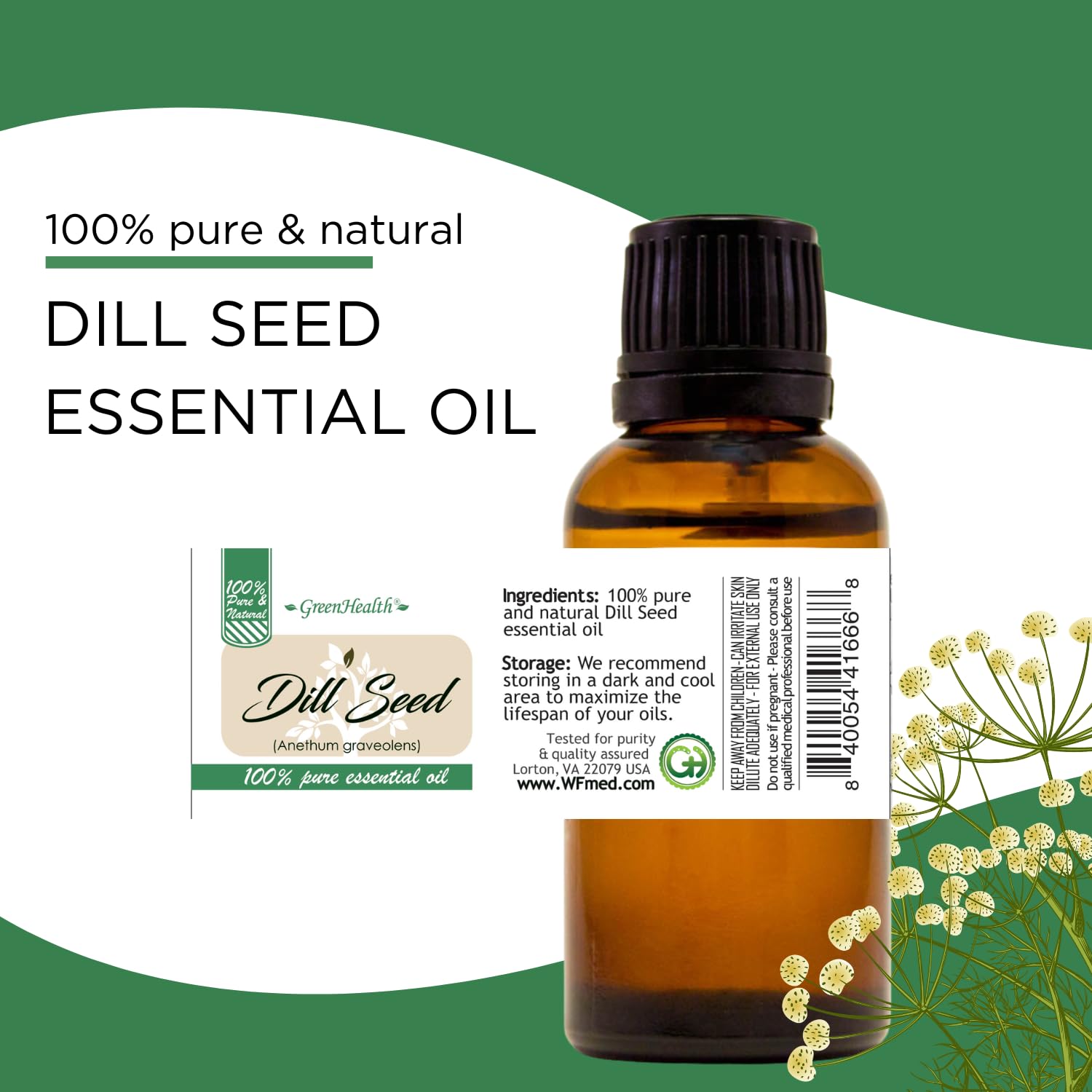 100% Pure Dill Seed Essential Oil - 1 fl oz (30ml) Glass Bottle - Aromatherapy, Massage & DIY Skincare - GreenHealth Premium Essential Oils