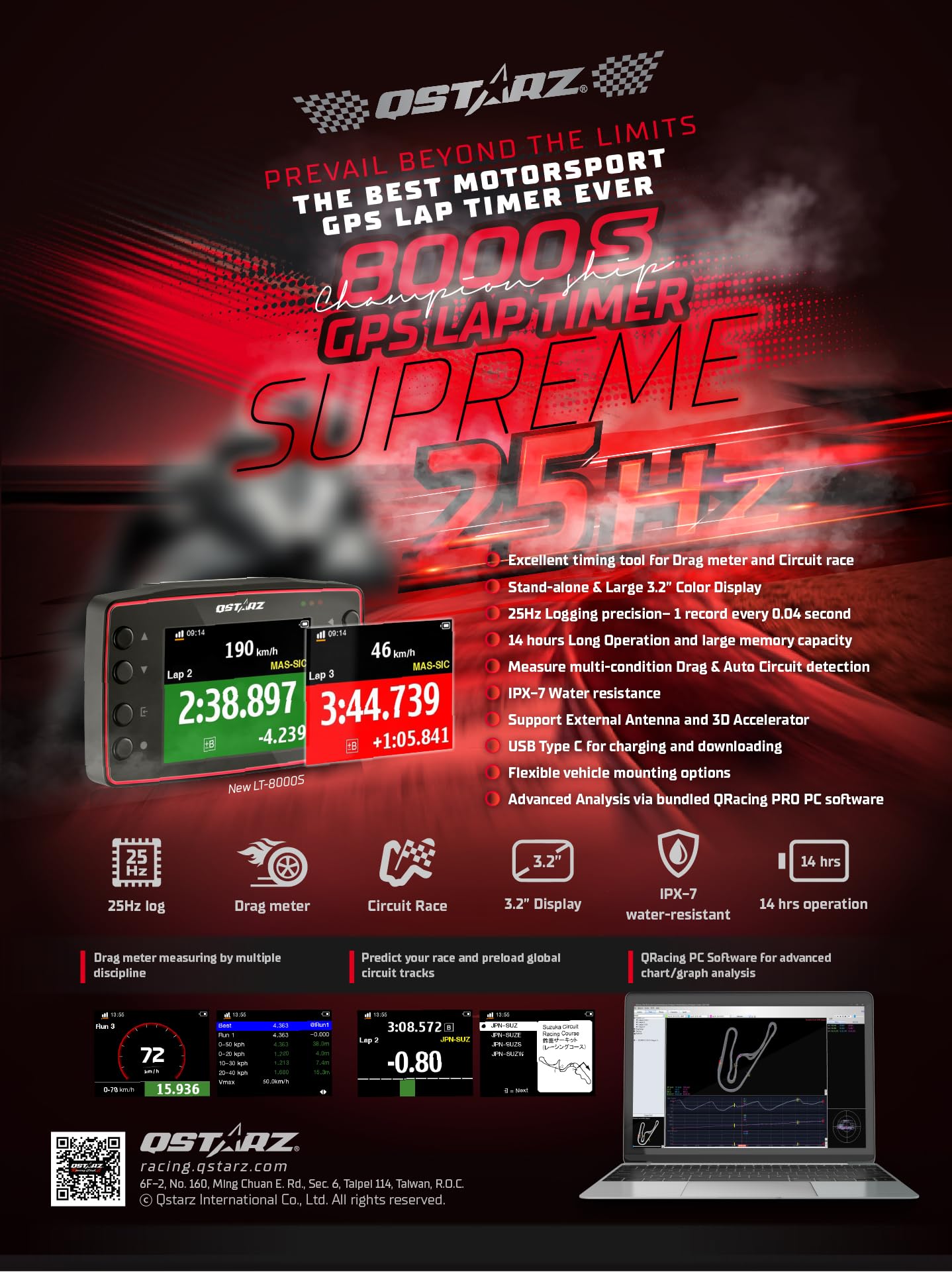 QSTARZ LT-8000S High Precision GPS Lap Timer - Professional Racing Chronometer for Motorsports, Track Days & Performance Driving