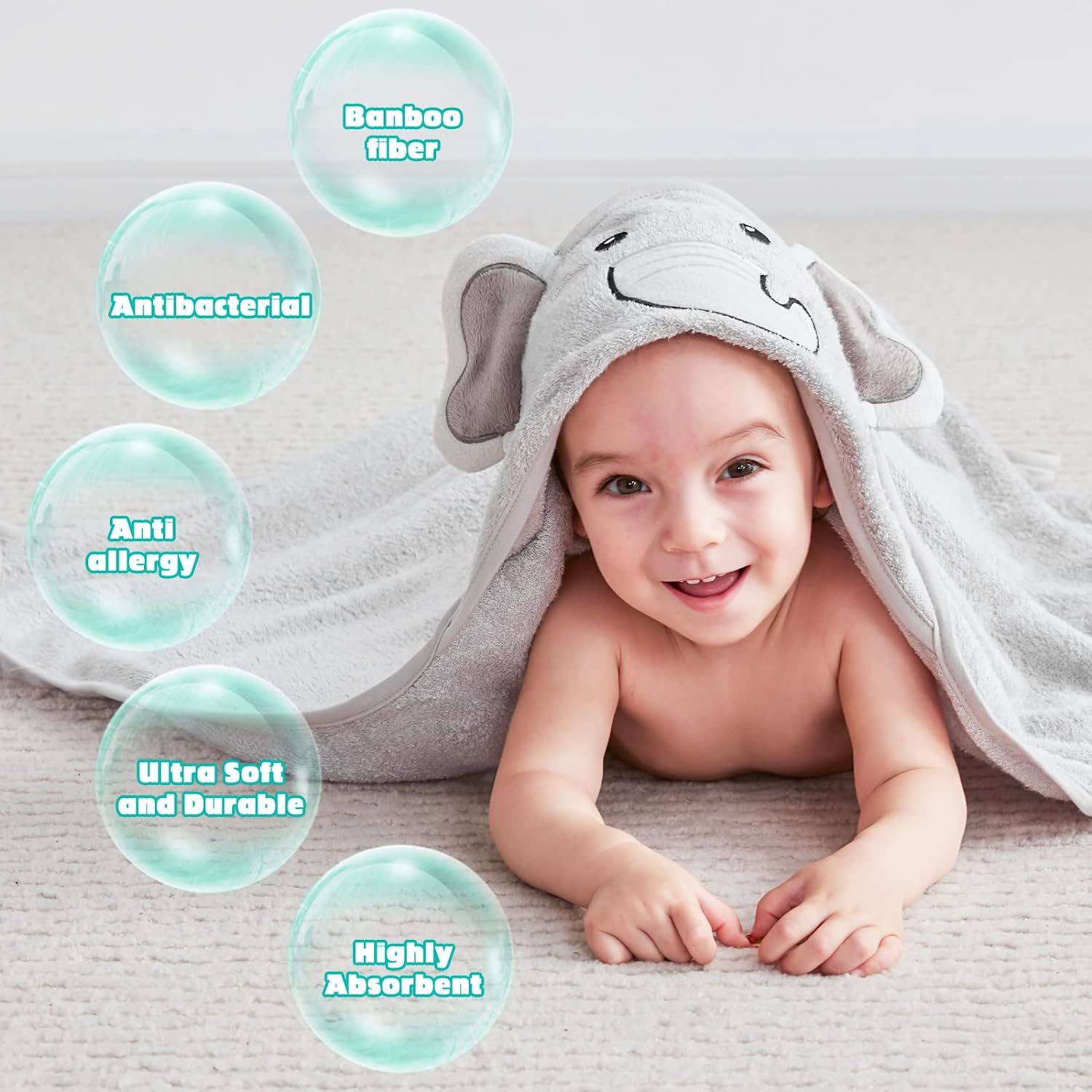 Touchat Hooded Baby Towels - Ultra Soft & Hypoallergenic Bath Towel with Hood for Newborns, Infants & Toddlers | Large 35.1