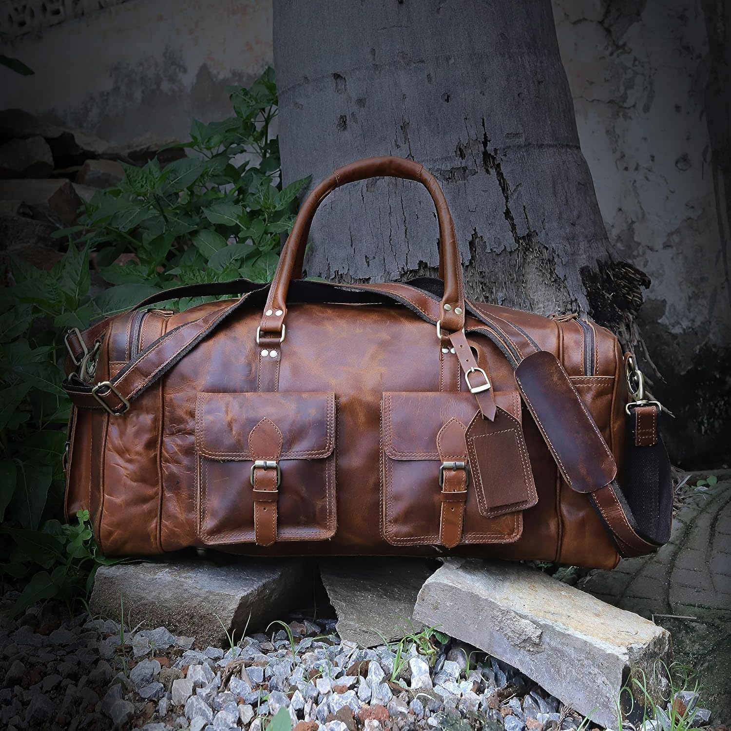 Premium Large Duffle Bags for Men - Genuine Leather Travel Holdall with Spacious Compartment - Perfect for Gym, Sports, Weekend Getaways & Business Trips (Ideal Carry-On for Air Travel & Outdoor Adventures)
