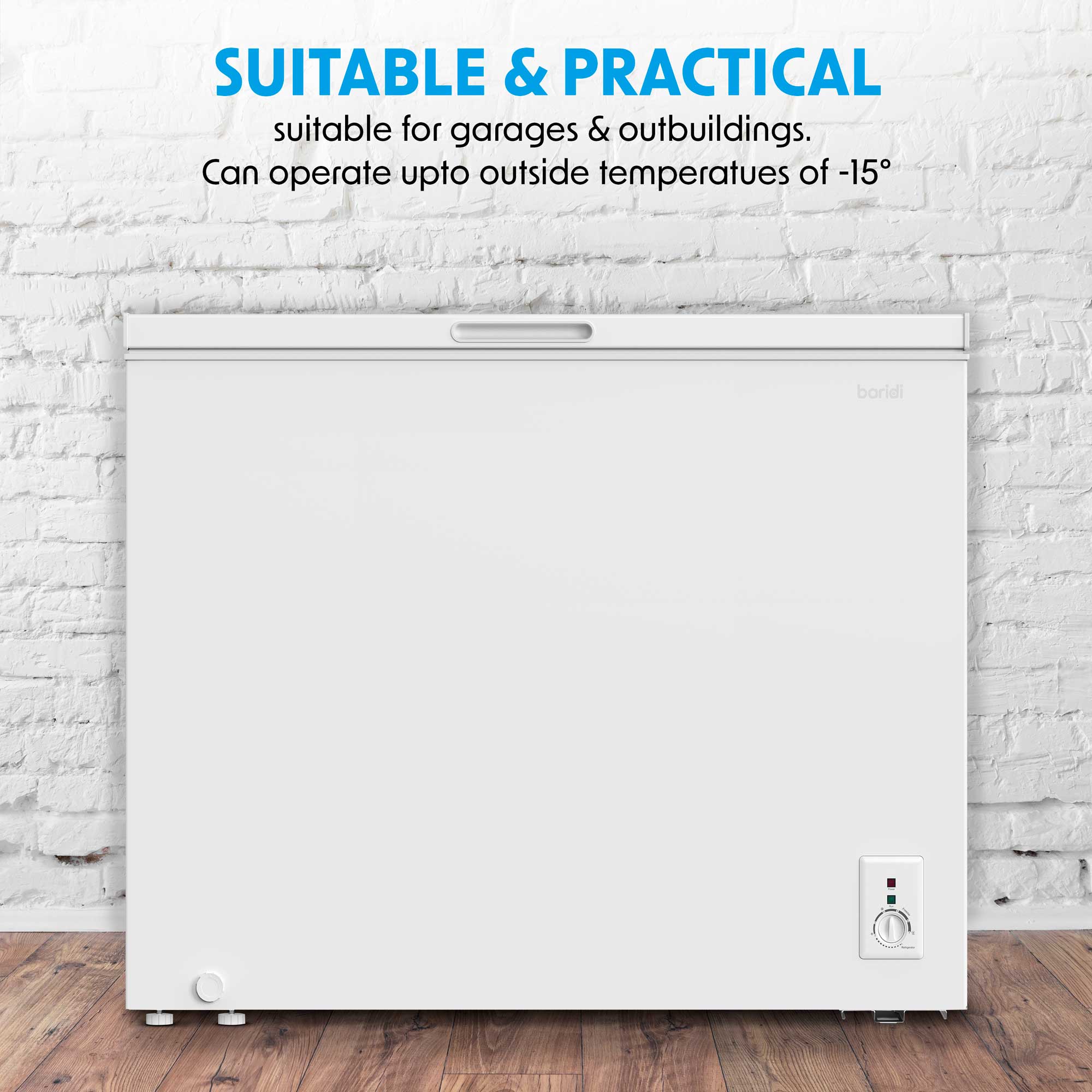 Baridi 199L Freestanding Chest Freezer - Energy Efficient White Deep Freezer with Adjustable Thermostat | Perfect for Garage, Basement & Outdoor Use - Ideal for Bulk Food Storage, Meal Prep & Home Organization