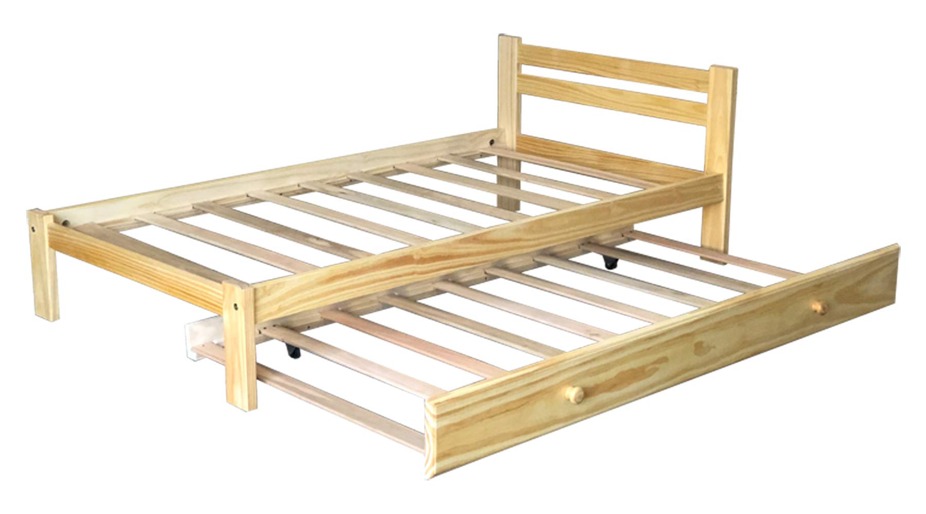 Natural Pine Twin Bed with Trundle - Solid Pine Wood Bed Frame with Hardwood Slats | Sturdy Kids Bed for Boys & Girls | Perfect for Small Bedrooms, Guest Rooms & Dormitories