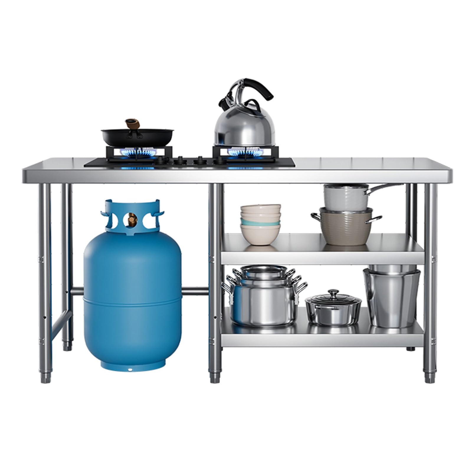3-Tier Stainless Steel Kitchen Prep Table - 100x50x80cm Multi-Functional Chopping Countertop, Workbench & Storage Rack for Commercial & Home Use - Perfect for Restaurant Kitchen, Food Prep & Small Space Organization