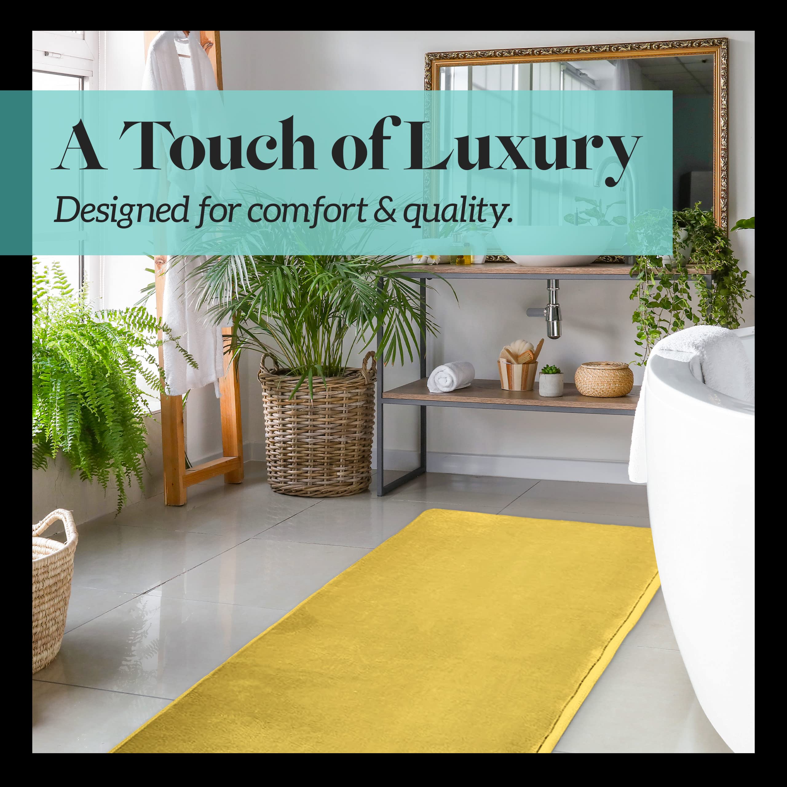 Genteele Memory Foam Bath Mat - Non-Slip Absorbent Super Soft Velvet Bathroom Rug - 22x36 Inches - Mustard Yellow - Perfect for Bathroom, Shower & Spa Relaxation