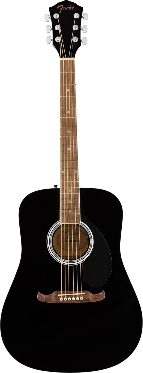 Fender Dreadnought Acoustic Guitar Bundle - Black with Gig Bag, Tuner, Strap, Strings, Picks & Online Lessons | Perfect for Beginners, Camping, Live Performances & Home Practice