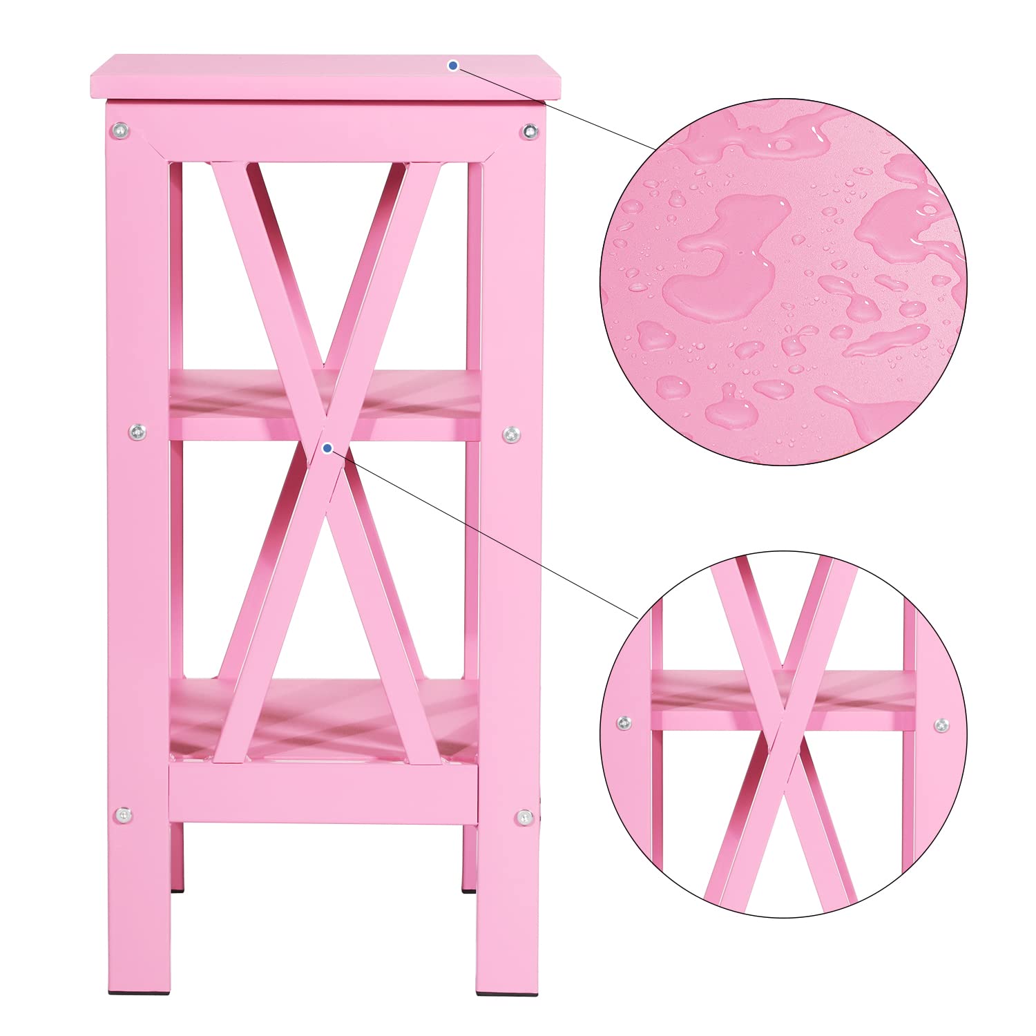 VECELO 2-Pack Pink End Side Table with Storage Shelf - Modern Nightstand for Bedroom, Living Room | Space-Saving Furniture with Shelves for Small Spaces, Apartments & Dorms