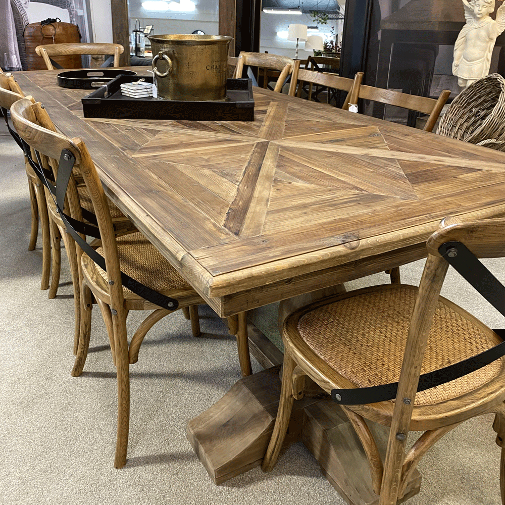Palermo Parquet Top Dining Table 250cm - Solid Wood Elegant Large Dining Table for 8-10 People - Perfect for Family Gatherings & Dinner Parties
