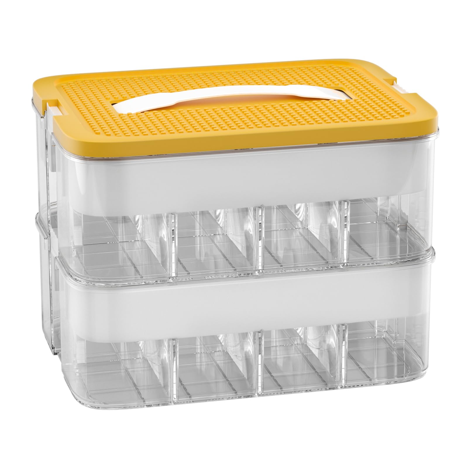 POSHIGE Stackable Toy Organizer Storage Case - 2 Layer 32 Compartment Plastic Container for Lego, Calico Critters & Mini Action Figures | Space-Saving Kids Toy Storage Solution for Playrooms, Classrooms & Daycares