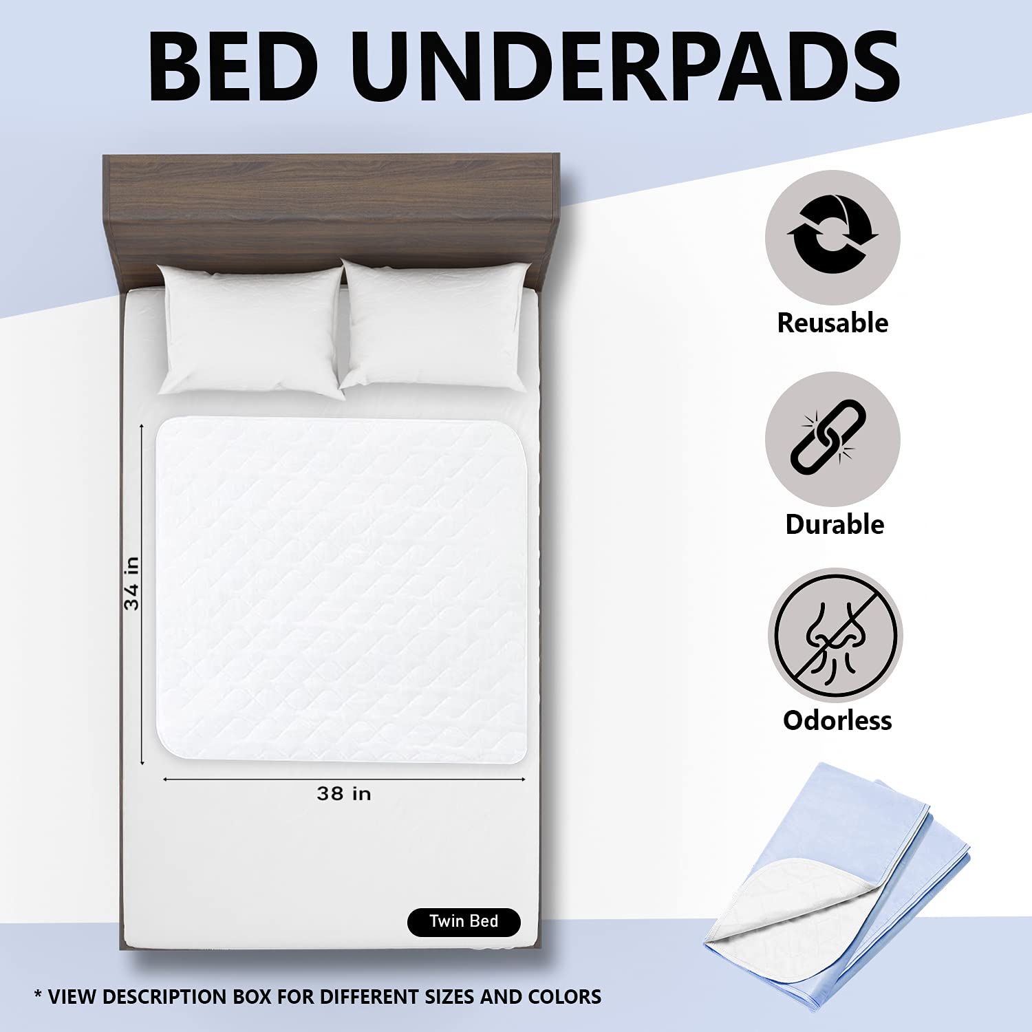 Reusable Waterproof Washable Bed Underpad - Absorbent Incontinence Mattress Protector Pad (34