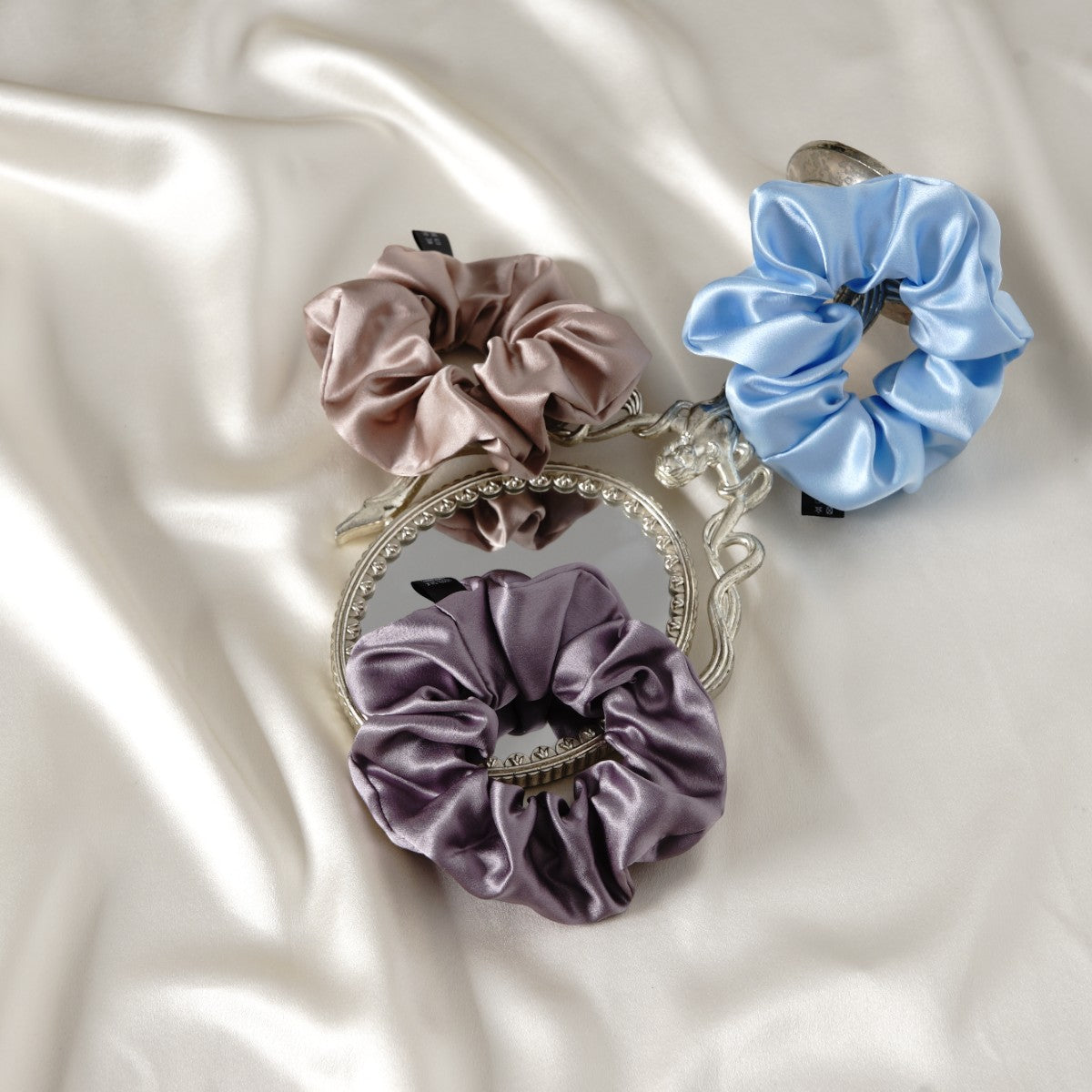 Premium Mulberry Silk Scrunchies for Women - Soft & Luxurious Hair Ties for Ponytails, Buns & Everyday Use - Gentle on Hair, No Breakage (Minnie Mouse Inspired Design) - Perfect for Gifts, Travel & Work