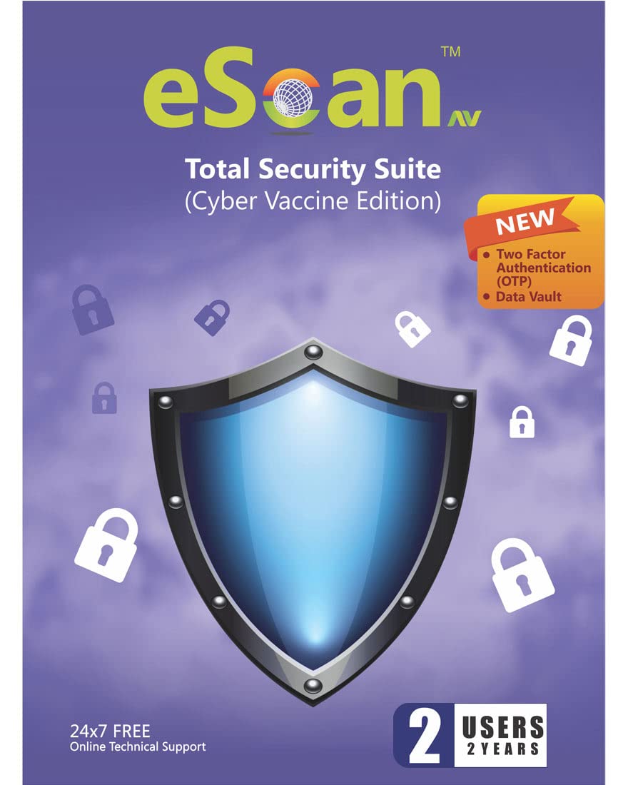 eScan Total Security Suite (Cyber Vaccine Edition) - 2 Users | 2 Year Subscription | PC Protection | Email Activation Code | Antivirus & Internet Security Software for Home & Office Use