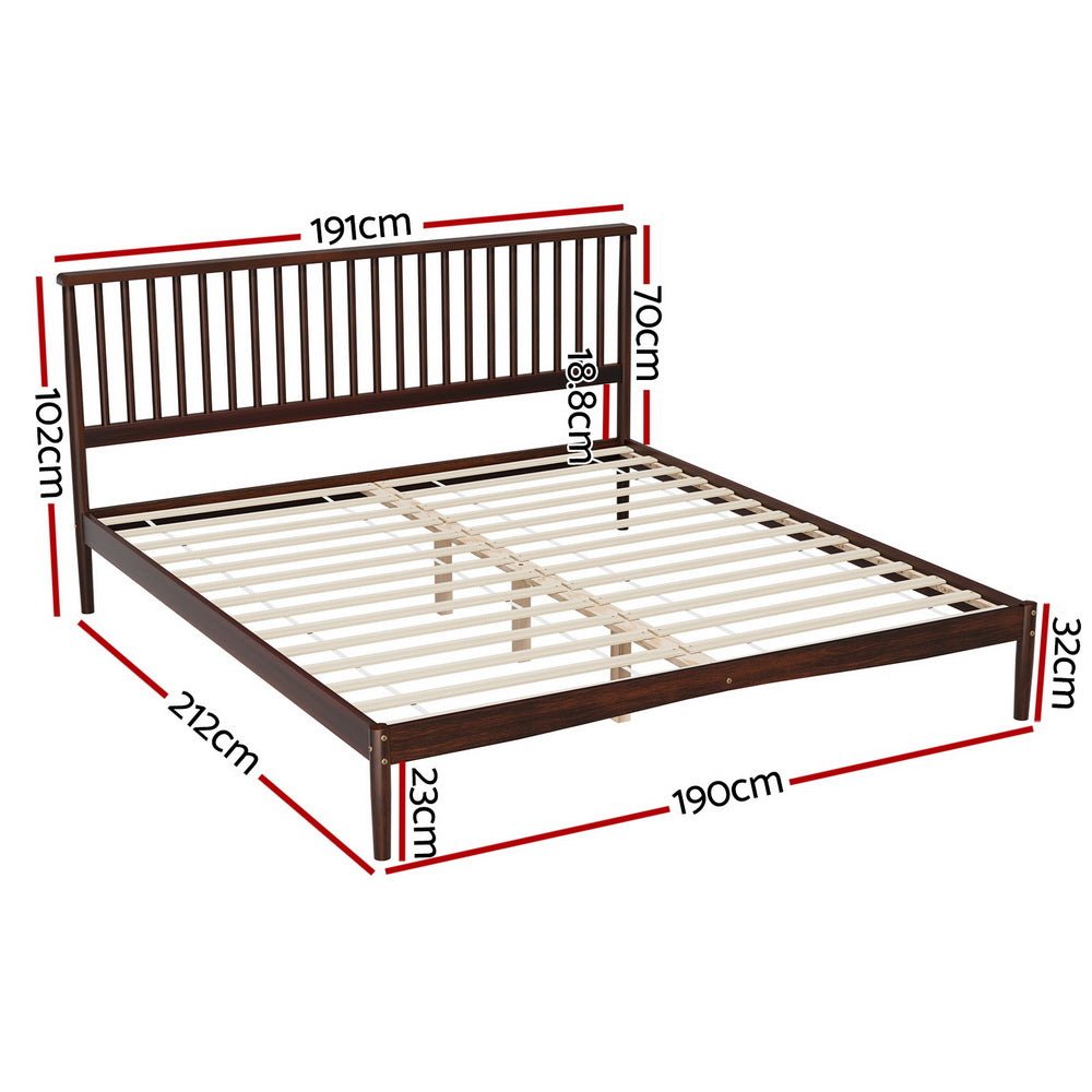 King Size Solid Pinewood Bed Frame with Walnut Finish & Bonita Pillow Top Medium Firm Mattress Set - Perfect for Master Bedrooms, Guest Rooms, and Dormitories