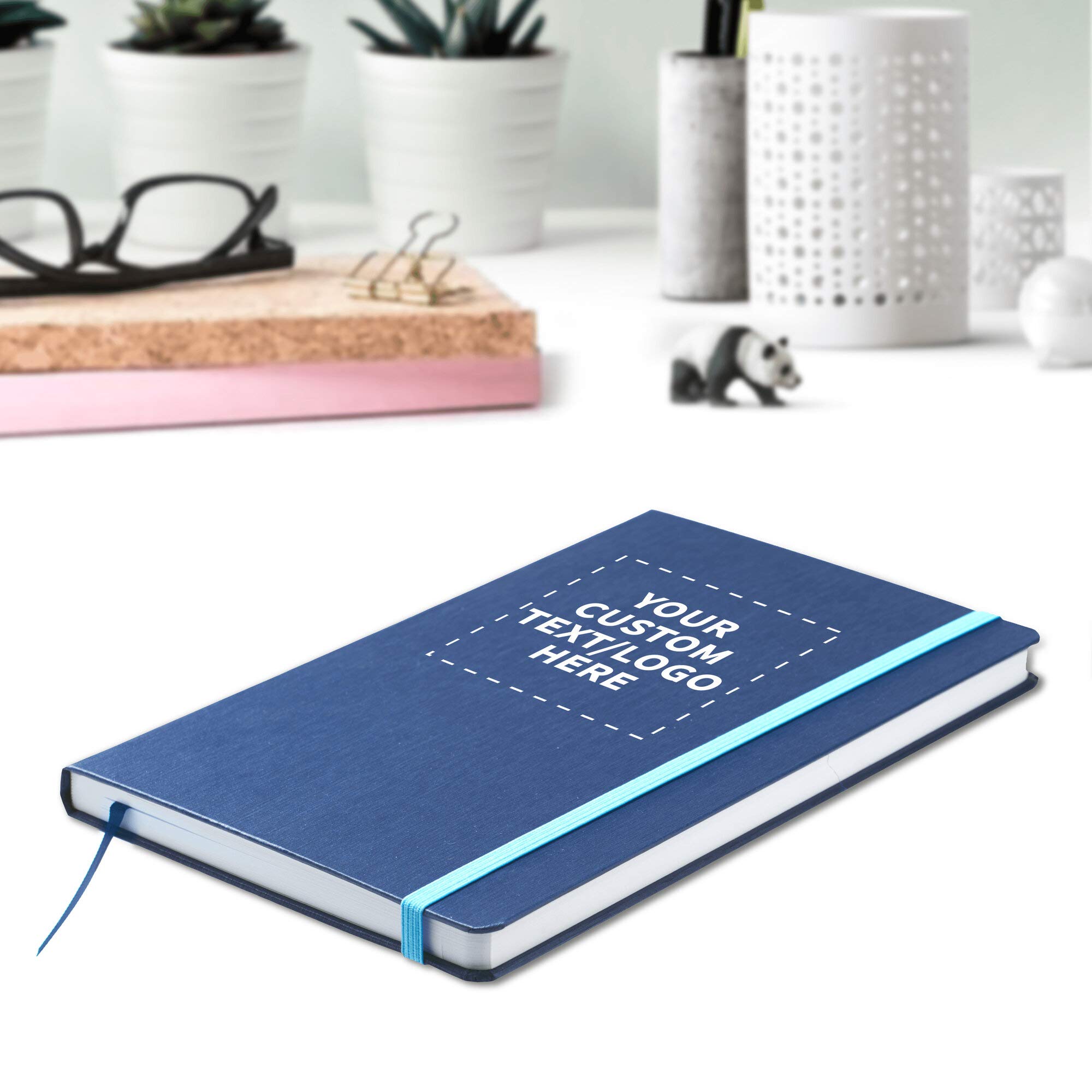 Custom Hardcover Notebook Journals with Elastic Band - Set of 24 Bulk Pack - Personalized Office & School Supplies - Blue - Perfect for Note Taking, Journaling, and Gift Giving