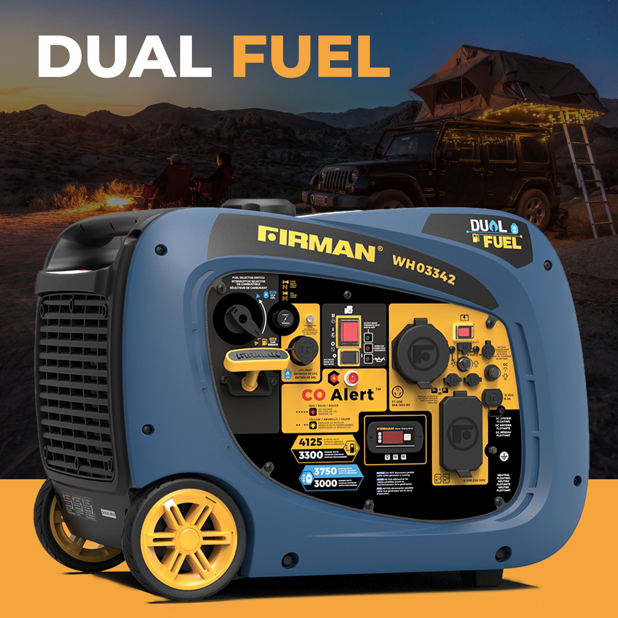 4125W Dual Fuel Inverter Generator with Electric Start & CO Alert - Portable Power for Camping, RV, Emergency Backup & Home Use