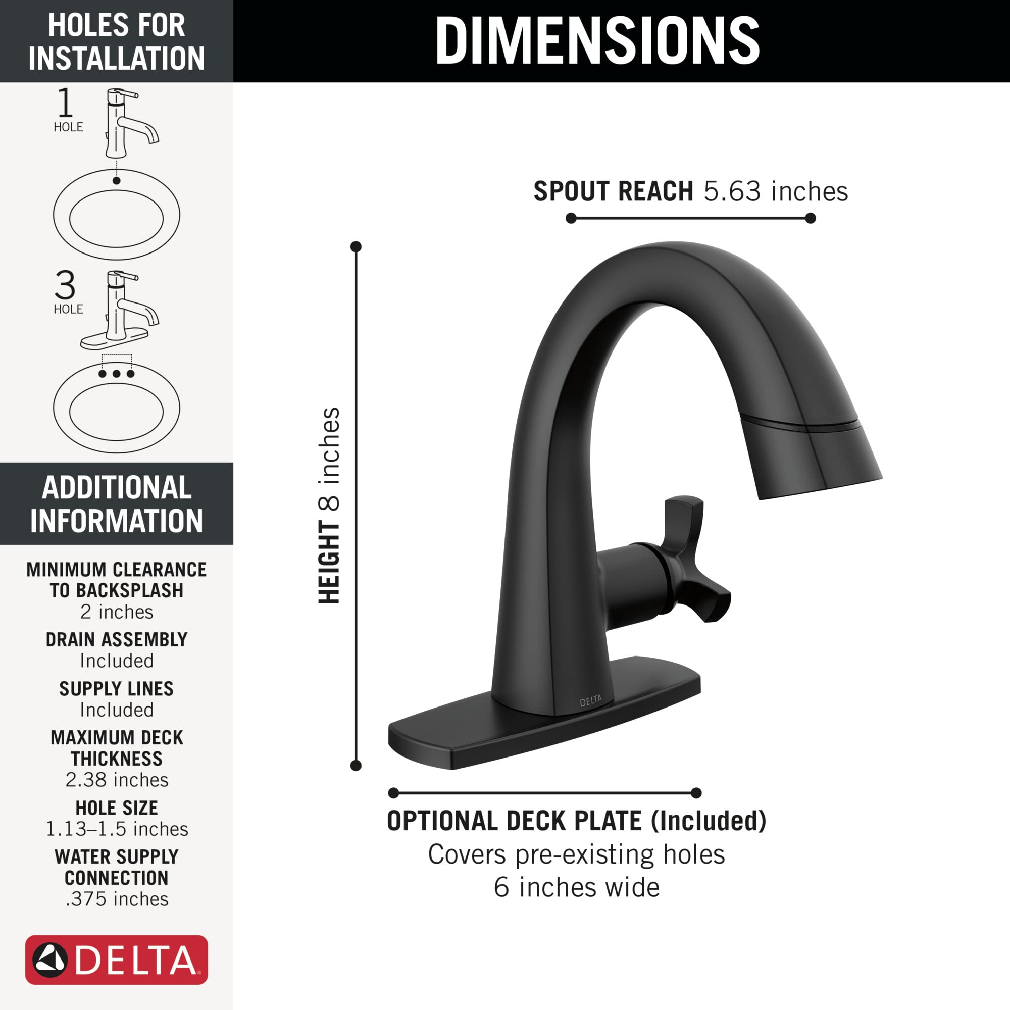 Delta 577-BLPD-DST Matte Black Single Hole Bathroom Faucet with Pull Down Sprayer & Magnetic Docking - Modern Bathroom Sink Faucet for Vanity, Powder Room, and Guest Bath Installation