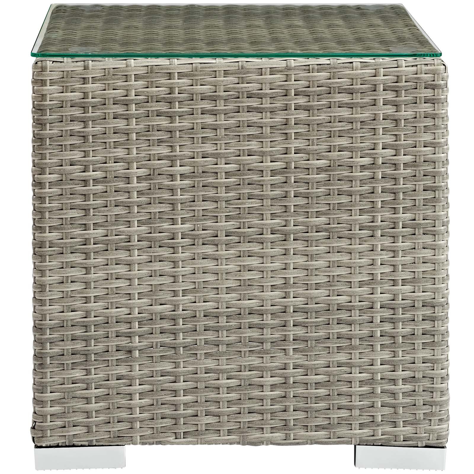 Modway Repose Light Gray Wicker Rattan Outdoor Patio Side Table with Glass Top - Perfect for Poolside, Garden, and Backyard Relaxation