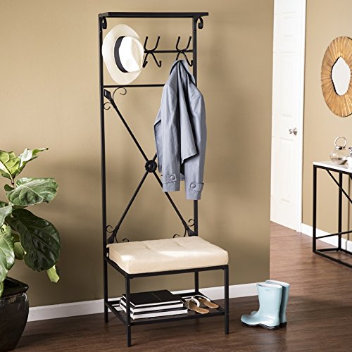 Ergode Space-Saving Entryway Storage Bench with Umbrella & Coat Hooks | Shoe Storage & Hat Organizer | Stylish Hall Tree for Front Hall, Mudroom or Entryway | Perfect for Organizing Shoes, Coats & Accessories in Small Spaces