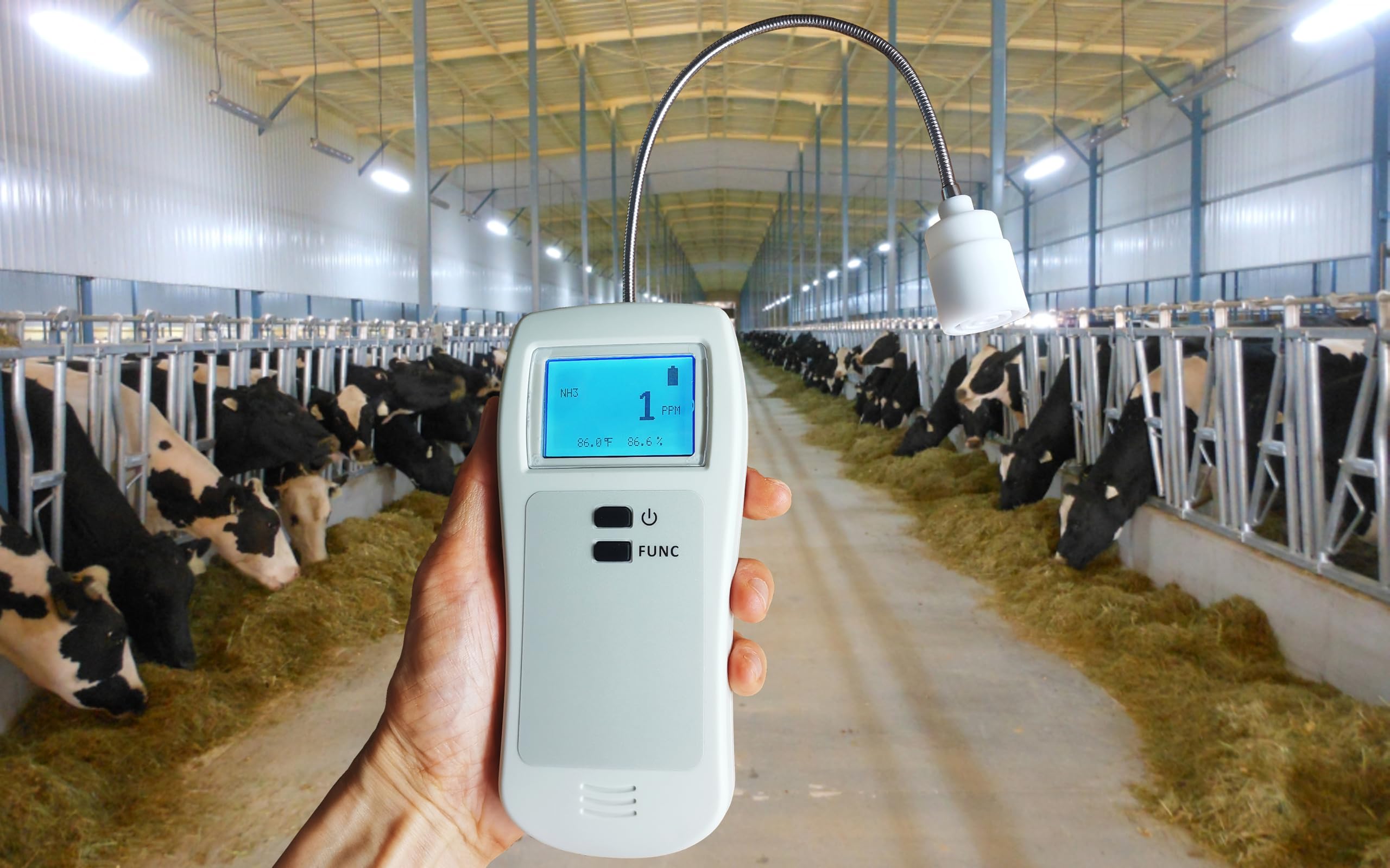 Portable NH3 Gas Detector with Bendable Gooseneck - Handheld Ammonia Leak Detector 0-500 PPM, Sound & Light Alarm for Industrial Safety & Home Use