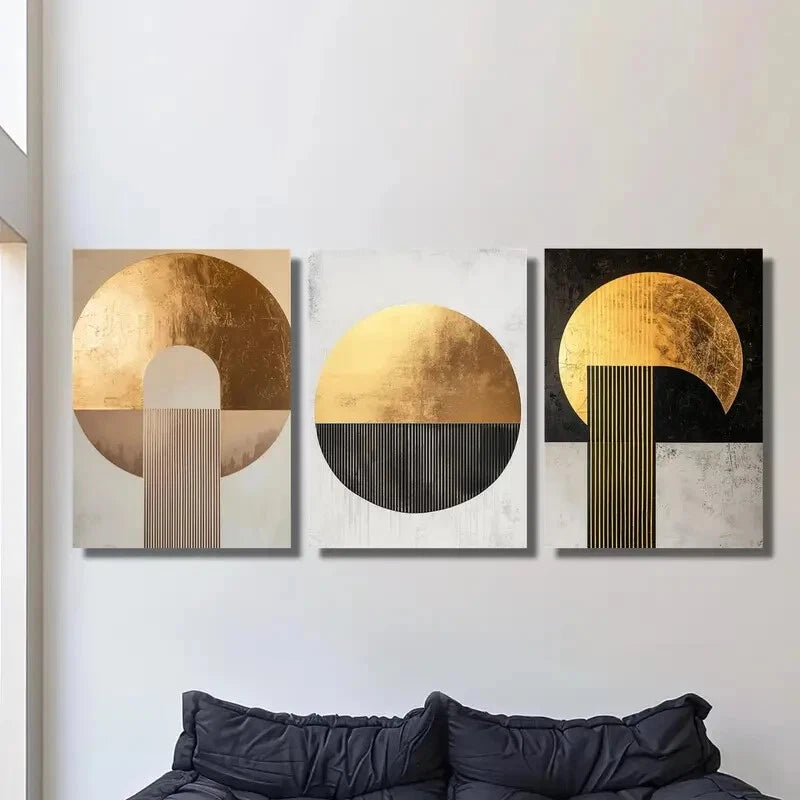 3-Piece Gold and Copper Geometric Abstract Metal Wall Art - Ready to Hang Modern Home Decor for Living Room, Bedroom & Office