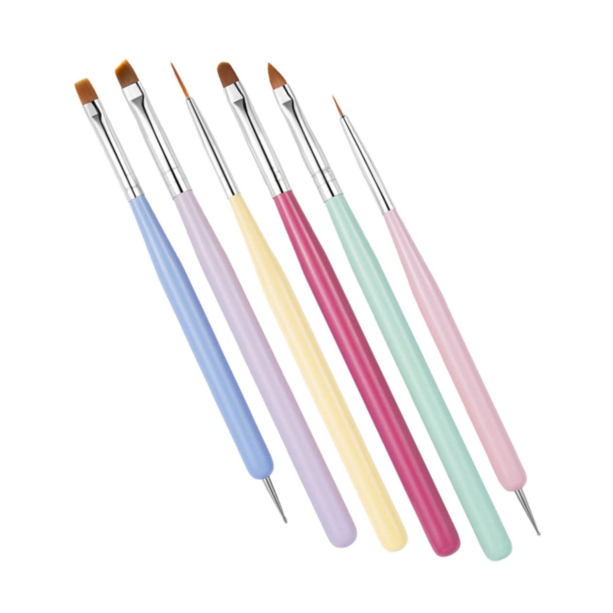 Beavorty 6pcs Wooden Handle Nail Art Brush Pens Set - Smooth Nylon Head Professional Nail Painting Tools for Gel Polish, Acrylic Nails & DIY Manicure at Home Salon